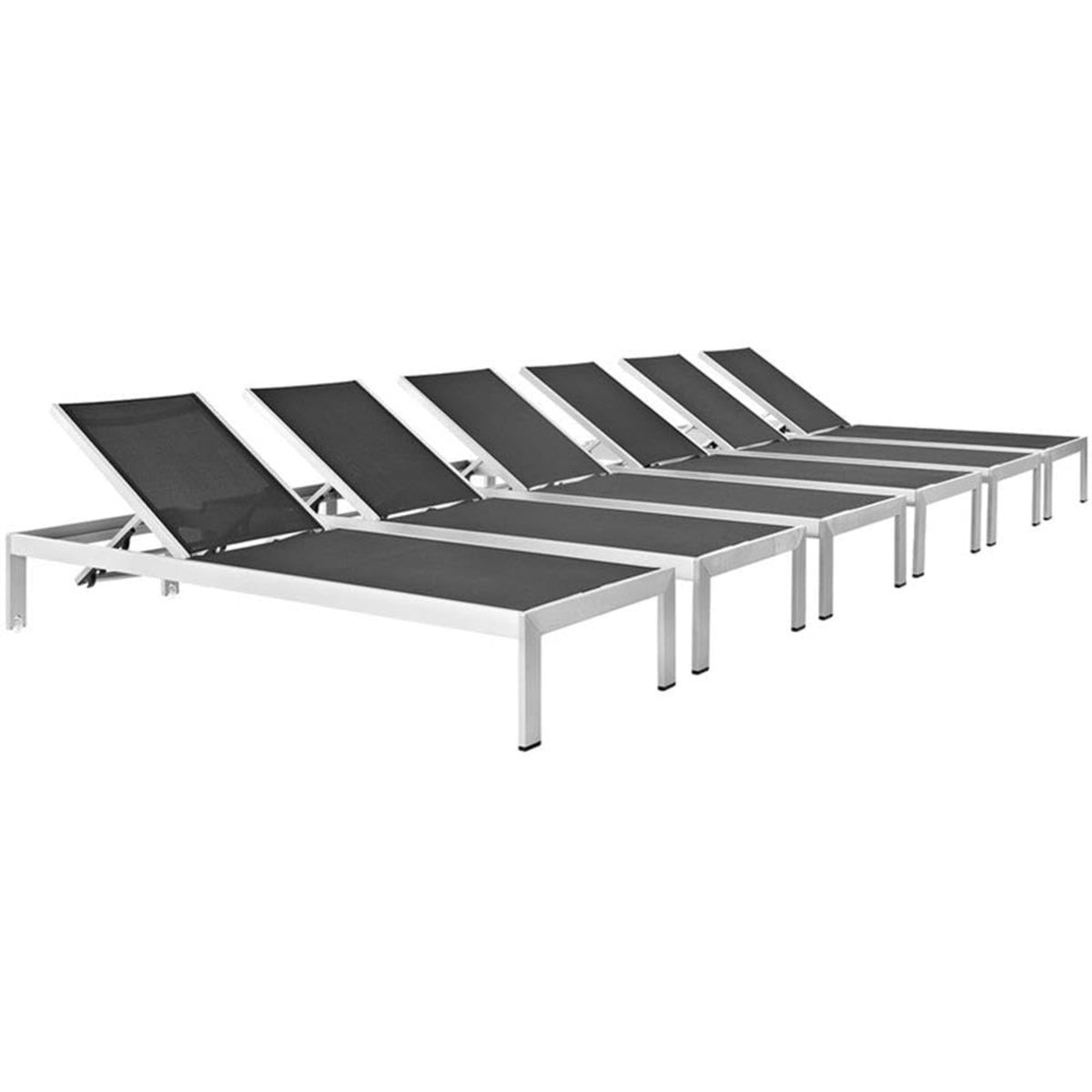 Casafoyer Shore Aluminum Textilene Mesh Outdoor Patio Six Poolside Chaise Lounge Chairs In Silver Black