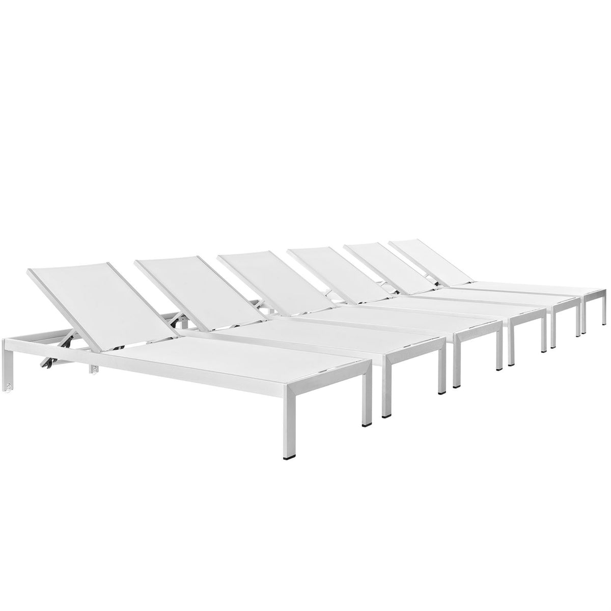 Casafoyer Shore Aluminum Textilene Mesh Outdoor Patio Six Poolside Chaise Lounge Chairs In Silver White