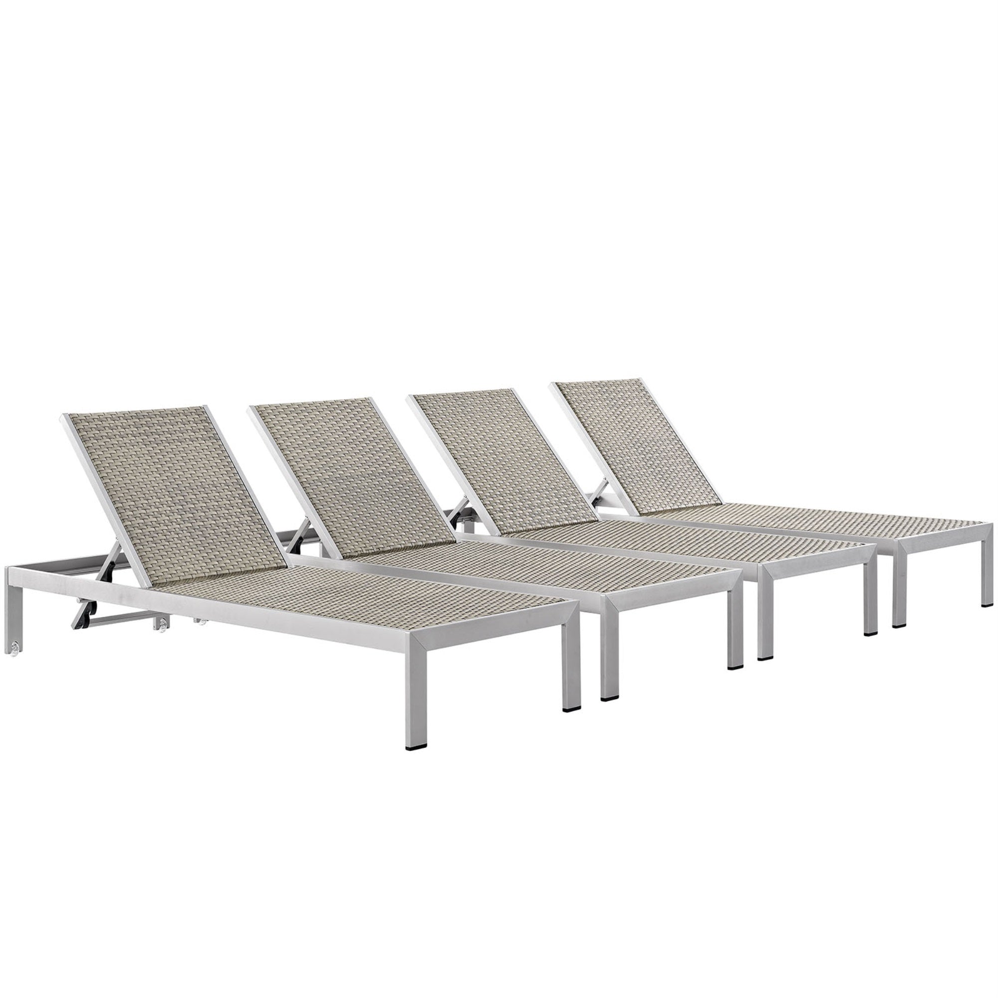 Shore Outdoor Patio Chaise Lounge Set - Minimalist Design, Aluminum Frame, Clear Wheels, Non-Marking Foot Caps - Set Of 4