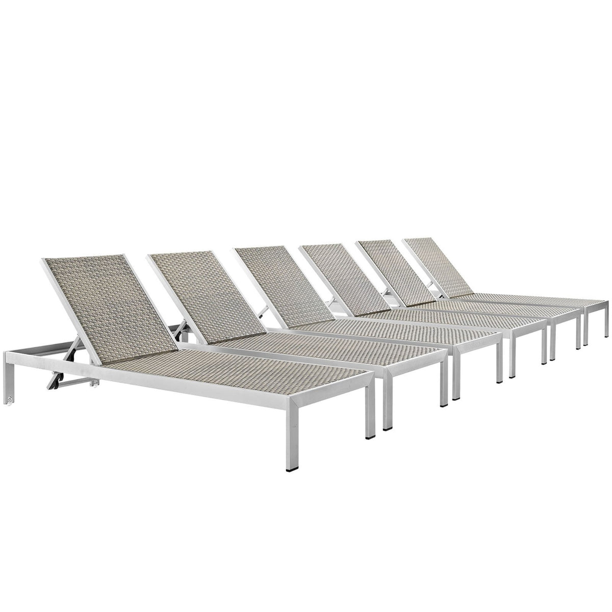 Casafoyer Shore Aluminum Wicker Rattan Outdoor Patio Six Poolside Chaise Lounge Chairs In Silver Gray