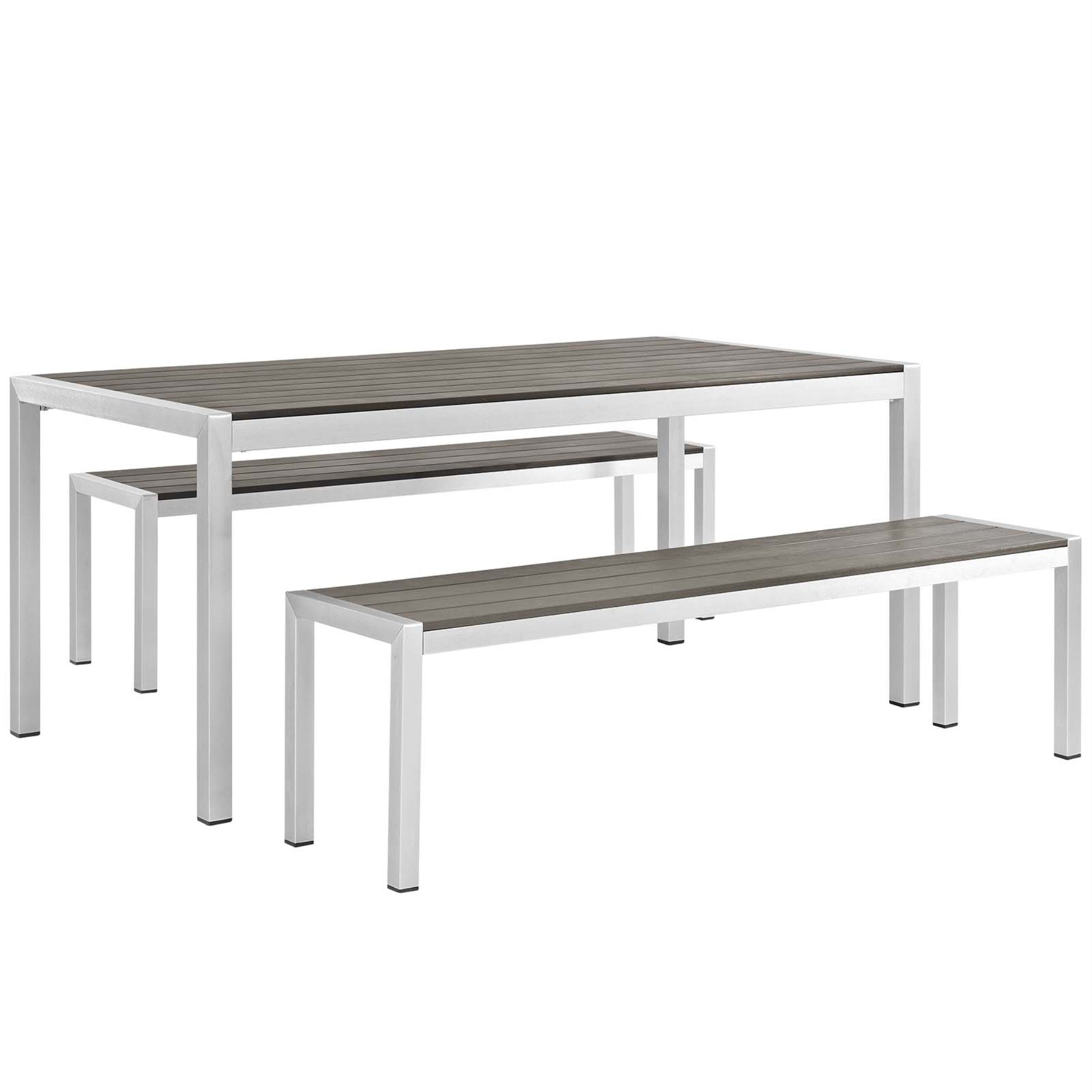 Shore Outdoor Dining Set - Durable & Stylish Aluminum Frame - Sleek Gray Design - Includes Table & Benches - Perfect For Casual Gatherings