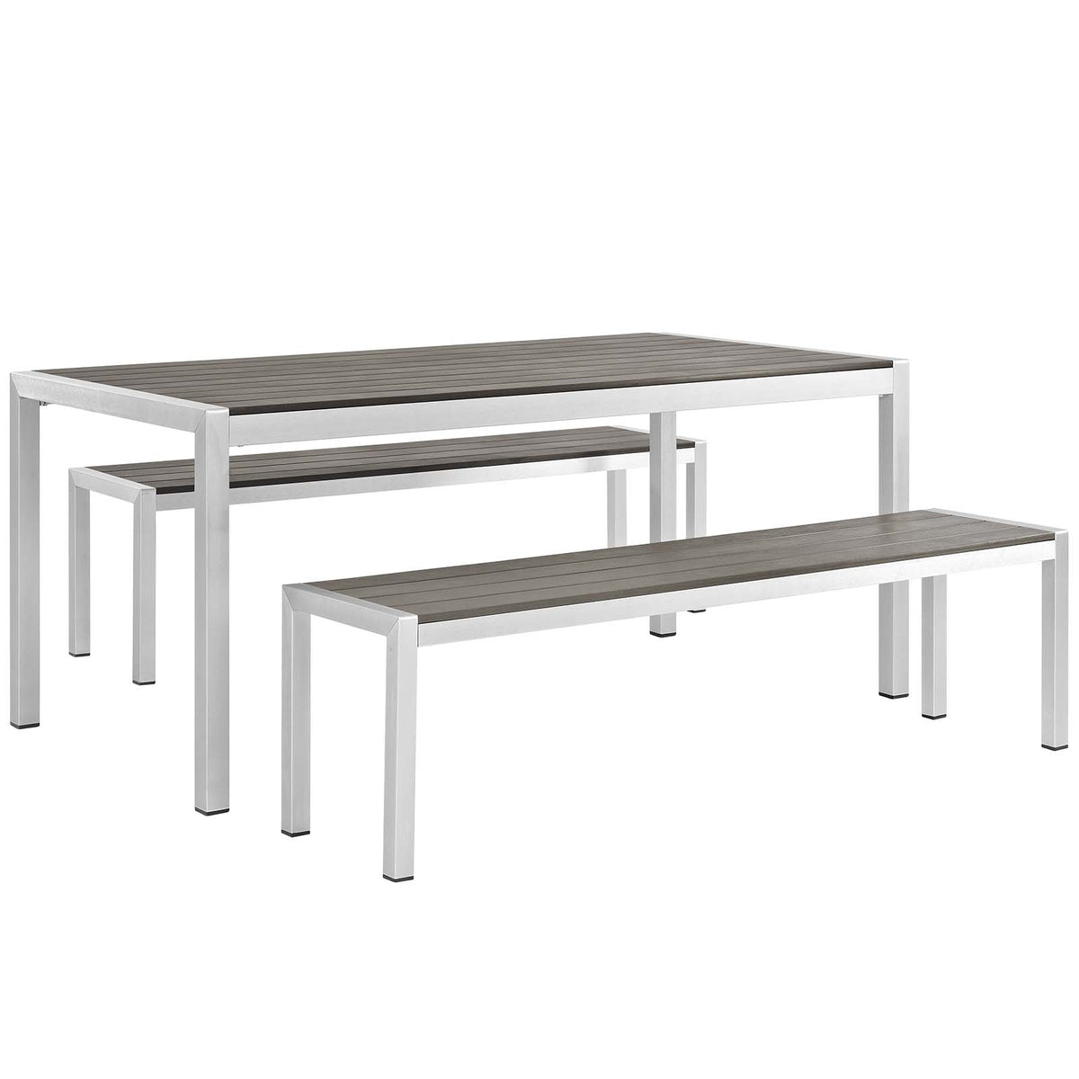 Shore 3 Piece Outdoor Patio Aluminum Dining Set - Silver Gray