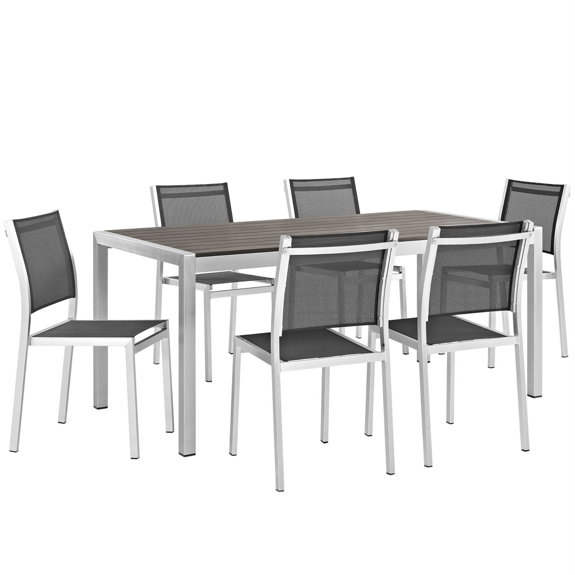 Casafoyer Shore 7-Piece Aluminum Outdoor Patio Dining Table Set In Silver Black