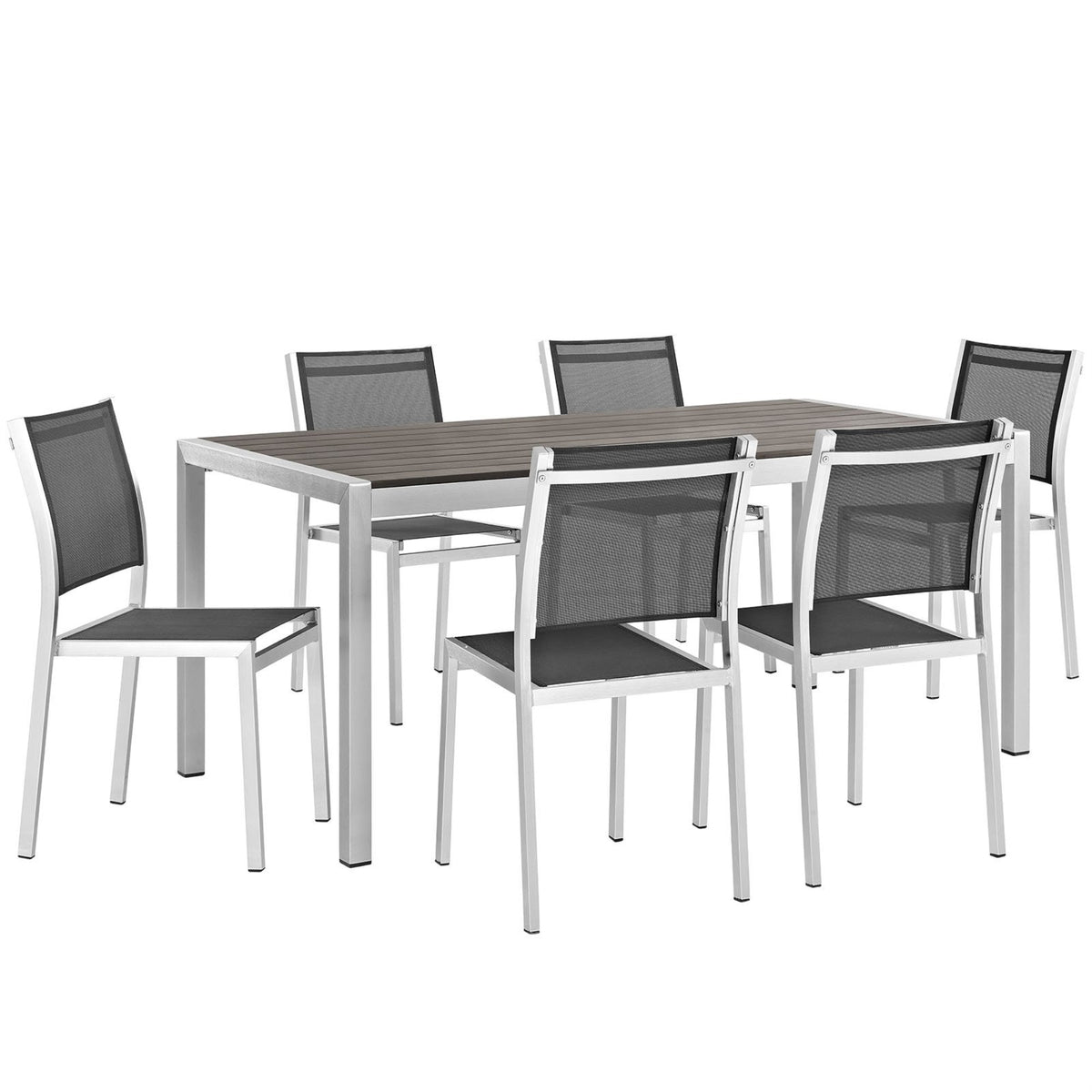 Casafoyer Shore 7-Piece Aluminum Outdoor Patio Dining Table Set In Silver Black