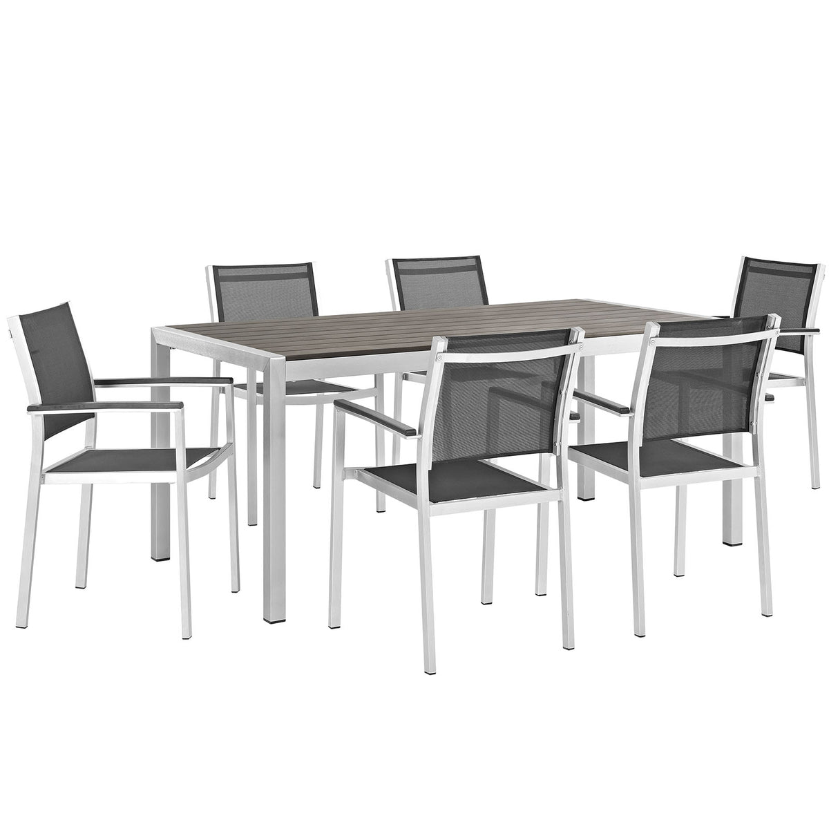 Shore 7 Piece Outdoor Patio Aluminum Dining Set - Silver Black