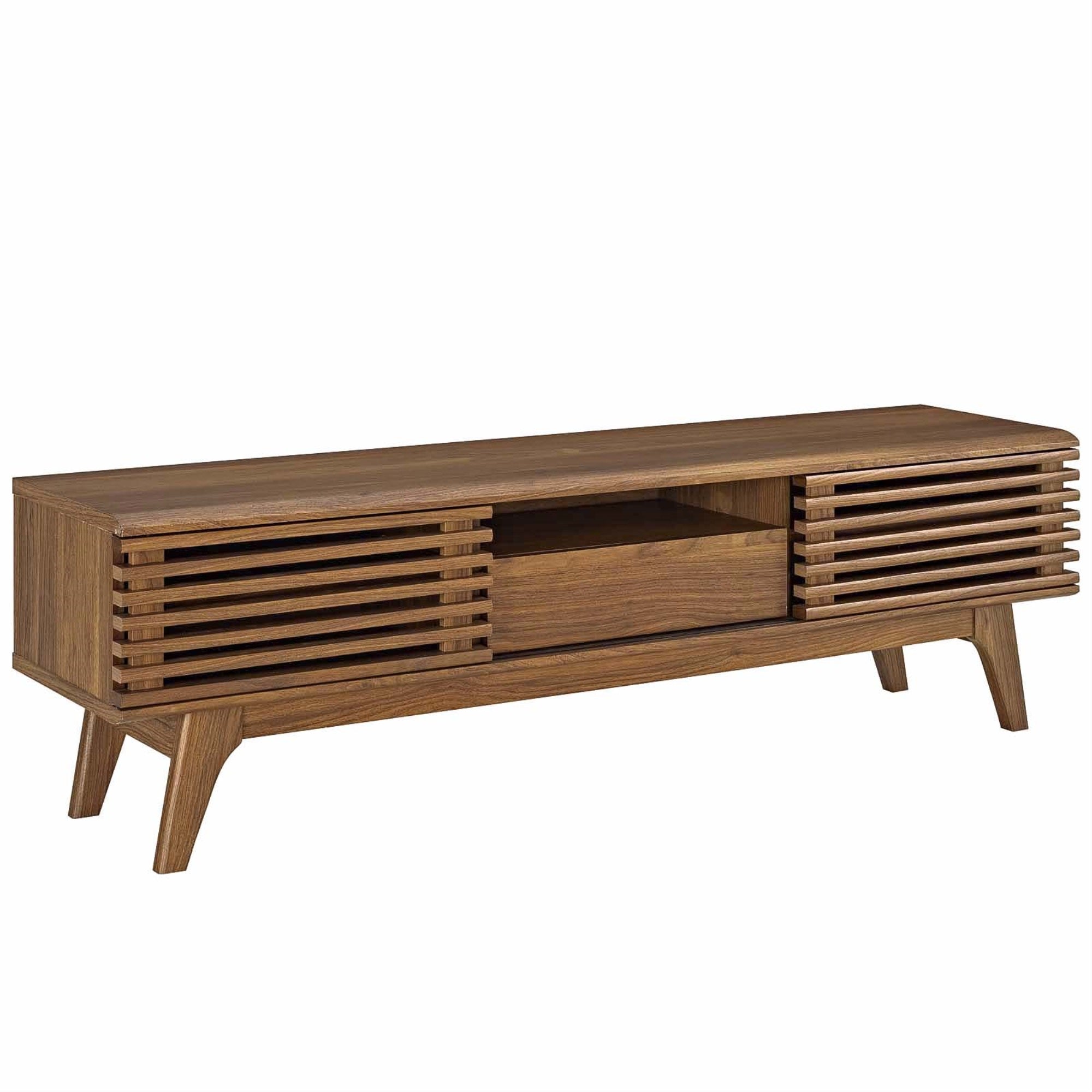 Mid-Century Charm: Render 59 Tv Stand - Walnut | Durable Frame, Adjustable Shelves, Cable Management | Perfect For Modern Living Spaces'