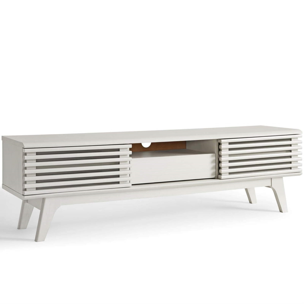 Casafoyer Render Mid-Century Modern Low Profile 59 Inch Tv Stand In White