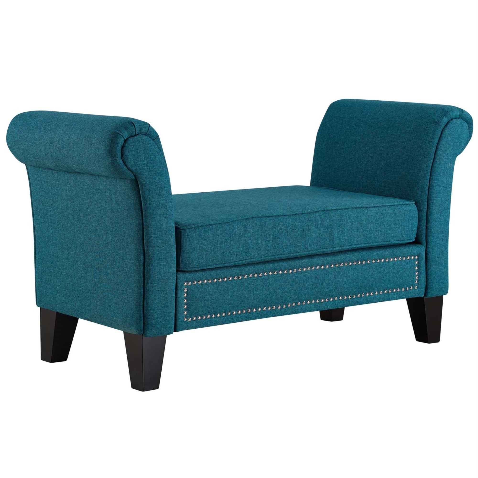Luxurious Rendezvous Collection Bench - Comfortable Seating For Two - Elegant Nailhead Trim - Rounded Armrests - Black Finish Wood Legs - Perfect For Bedroom Or Living Room - Contemporary And Modern Farmhouse Dcor - Ultimate Relaxation