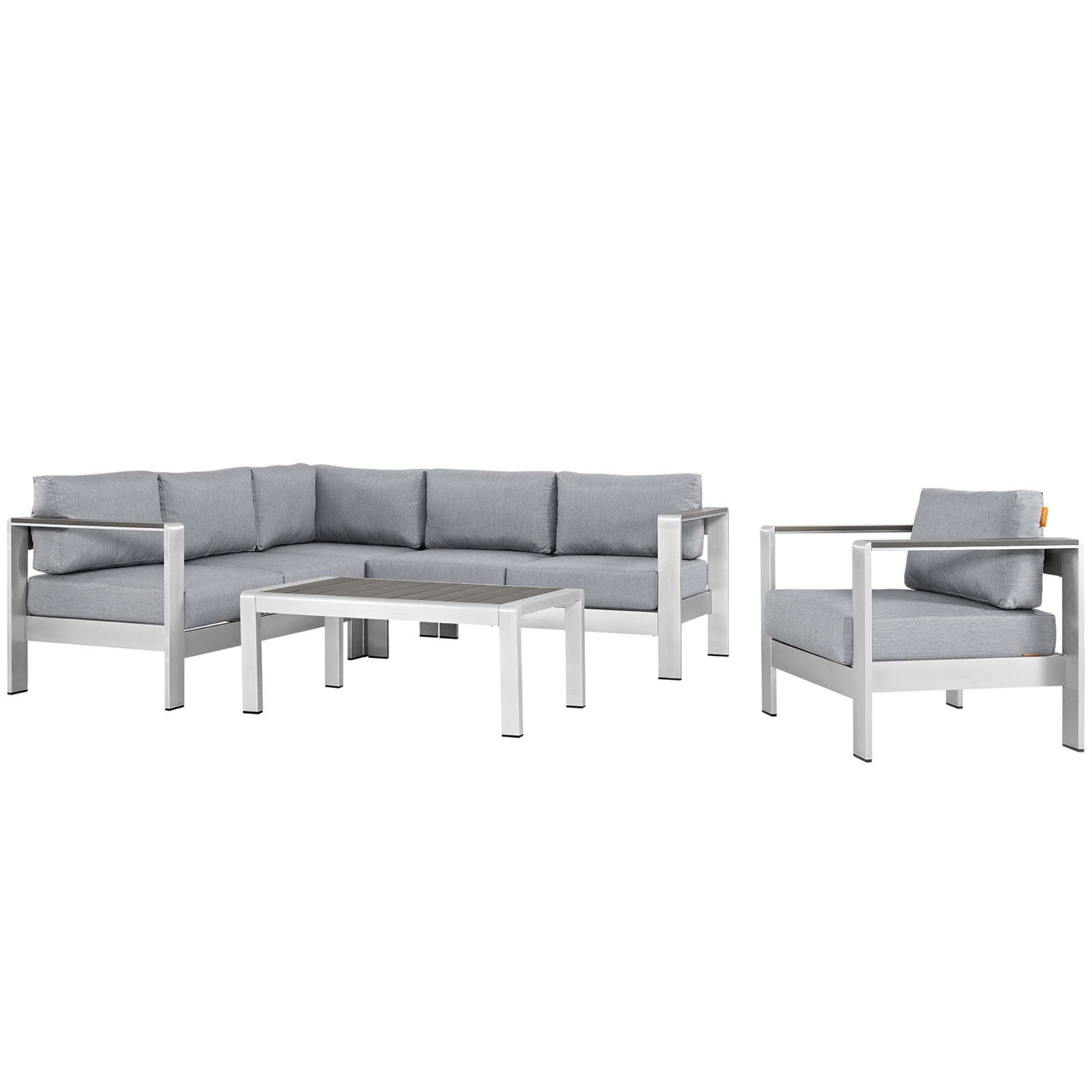 Casafoyer Shore 5-Piece Aluminum Outdoor Patio Sectional Sofa Set In Silver Gray