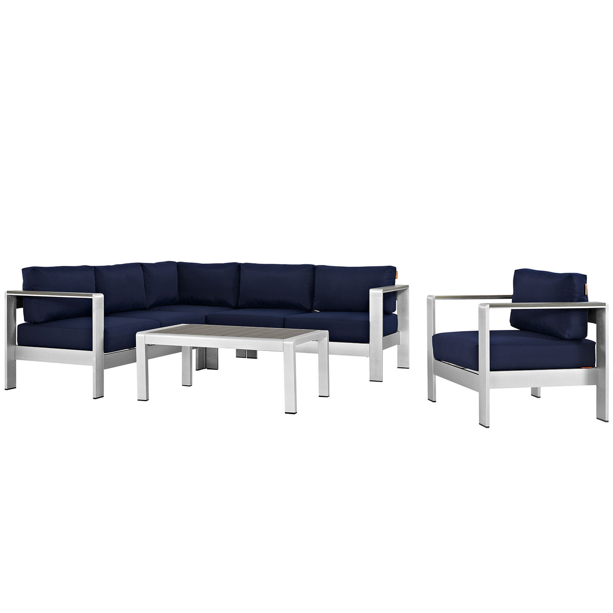 Shore 5 Piece Outdoor Patio Aluminum Sectional Sofa Set - Silver Navy