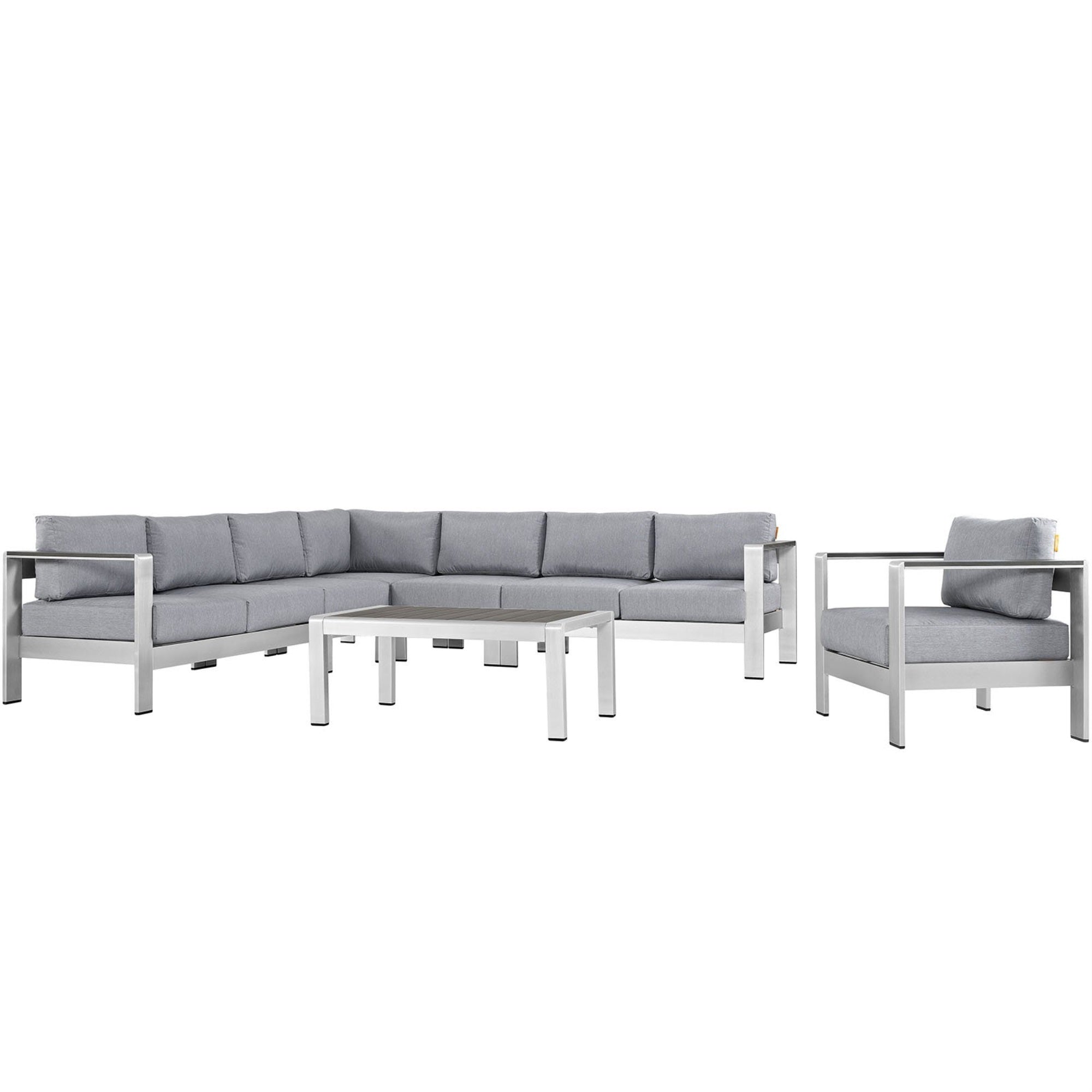 Casafoyer Shore 7-Piece Aluminum Outdoor Patio Sectional Sofa Set In Silver Gray