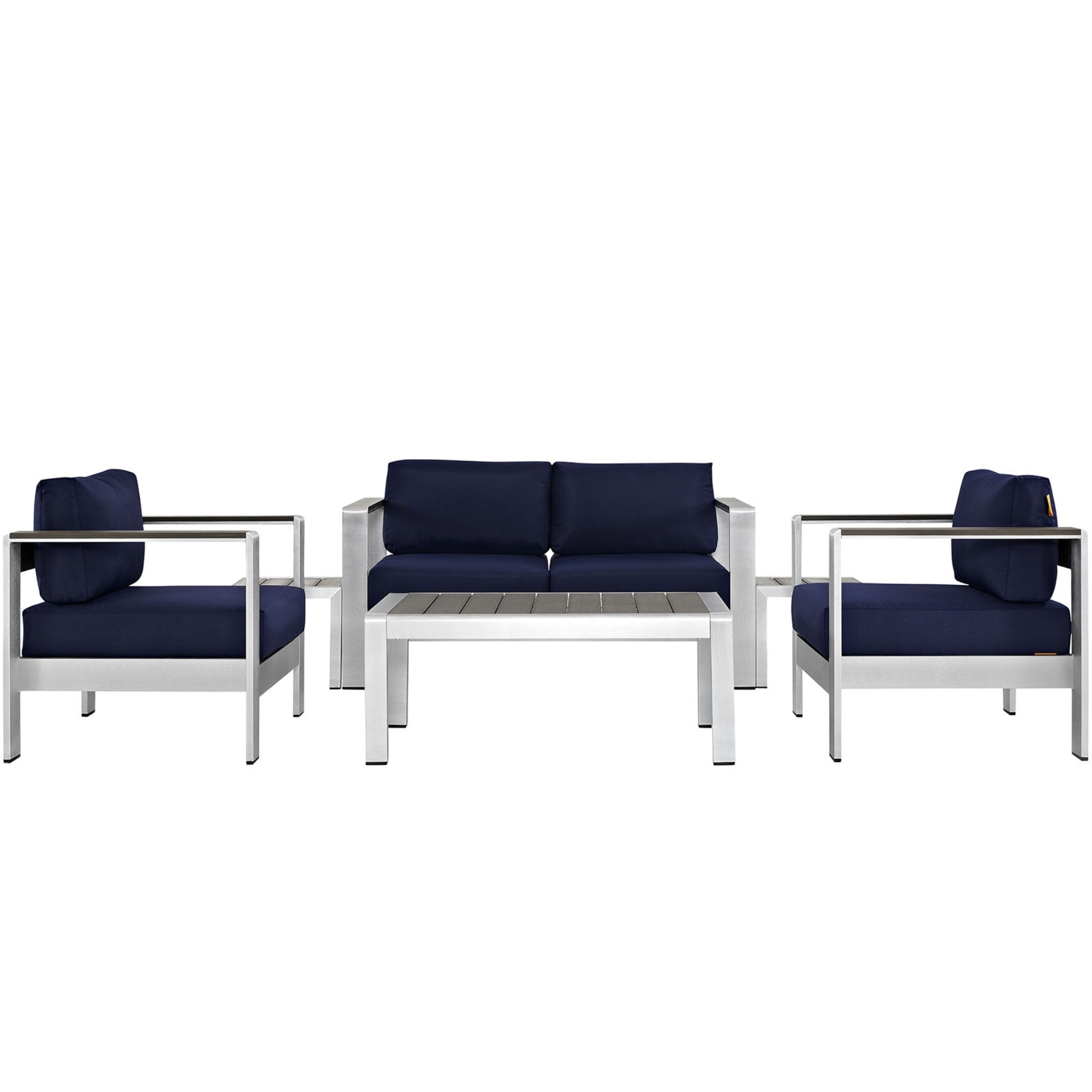 Shore Outdoor Patio Collection: Durable Aluminum Sectional Sofa Set For Outdoor Relaxation - Silver Navy