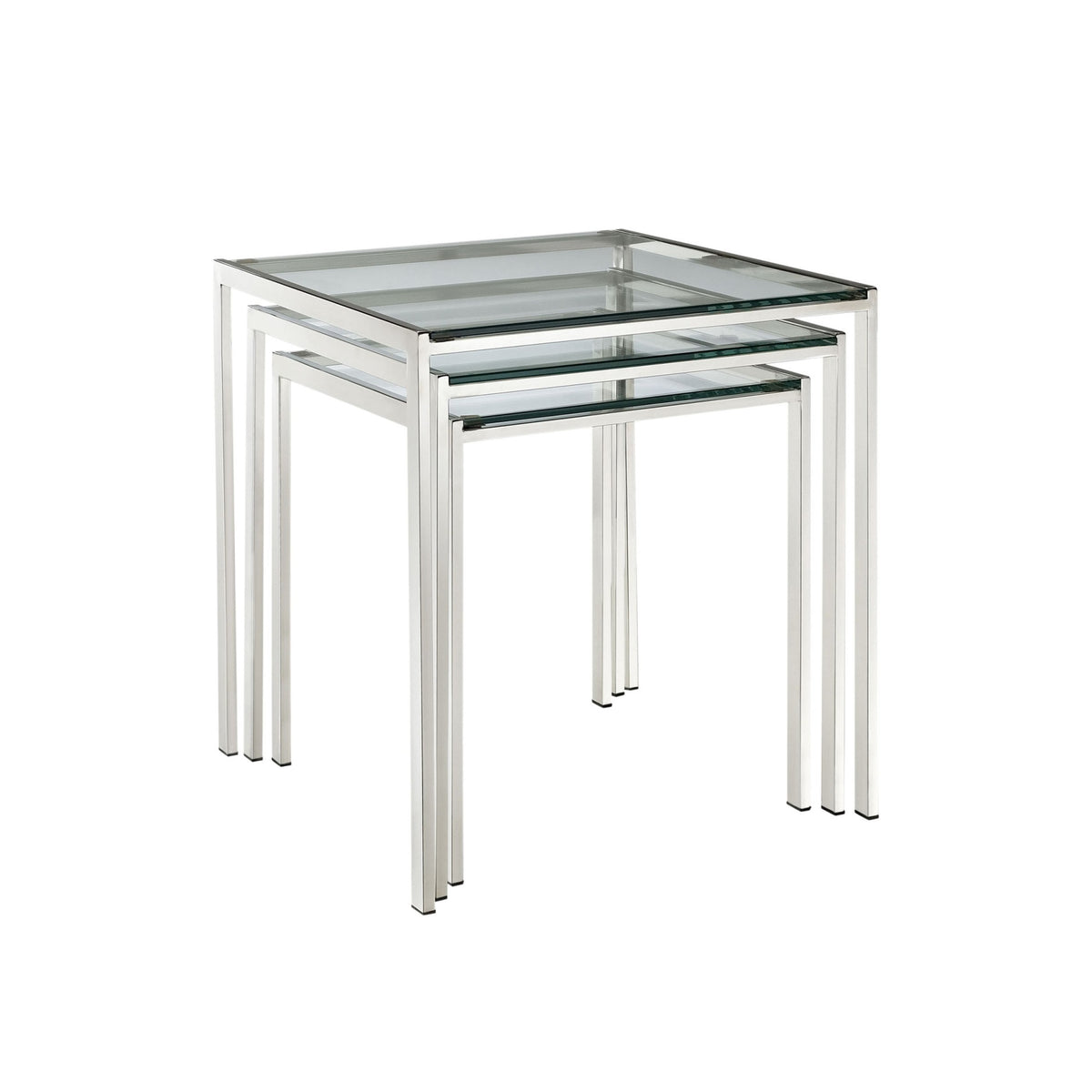Casafoyer Nimble Glass And Stainless Steel 3-Piece Side Nesting Table Set In Silver
