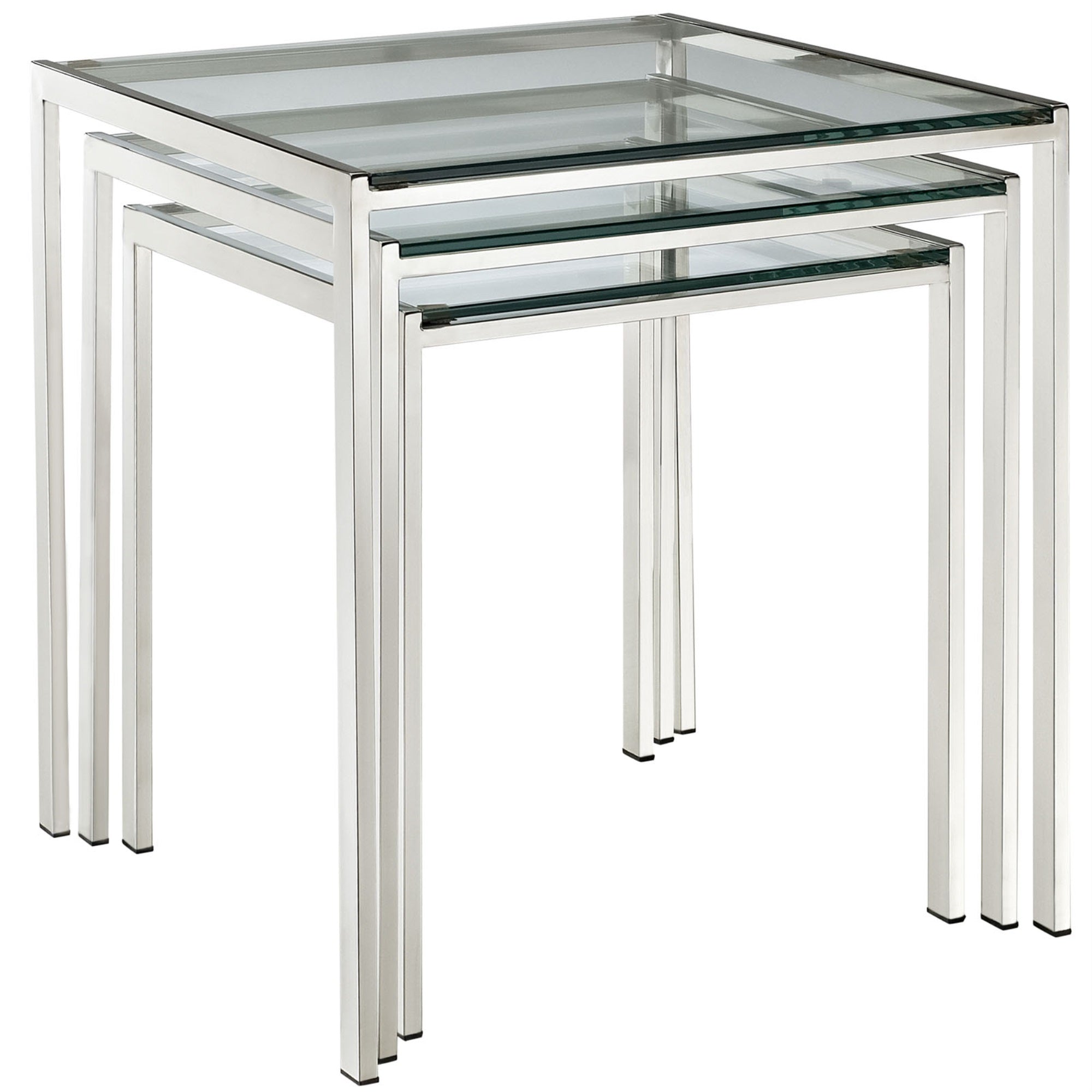 Nimble Nesting Table Set - Sleek Stainless Steel Frame, Tempered Glass Top - 3 Sizes - Modern Furniture For Living Area