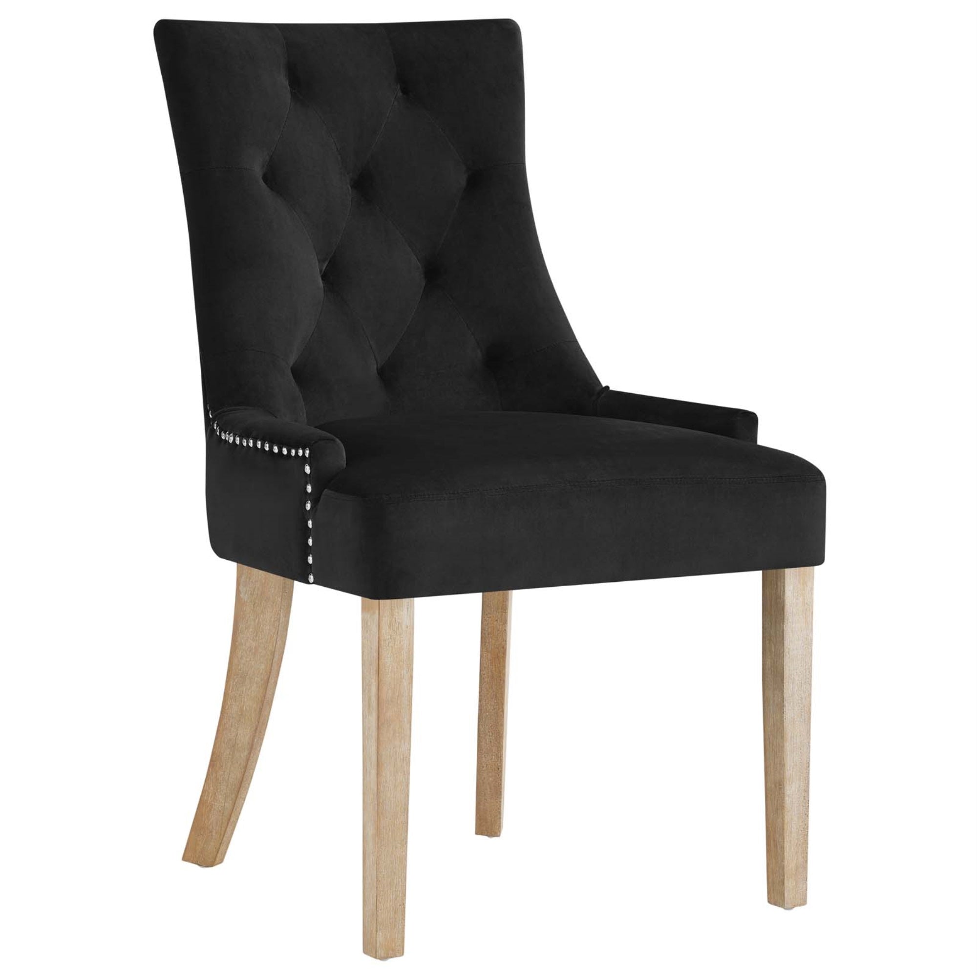 Pose Performance Velvet Dining Chair - Modern Farmhouse Style With Tufting, Nailhead Trim, And Metal Ring. Soft, Stain-Resistant Velvet Upholstery. Solid Wood Legs. (Black)