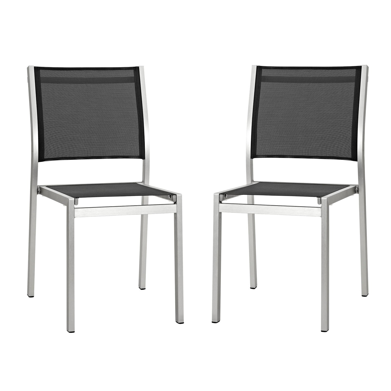 Shore Side Chair Outdoor Patio Aluminum Set Of 2 - Silver Black