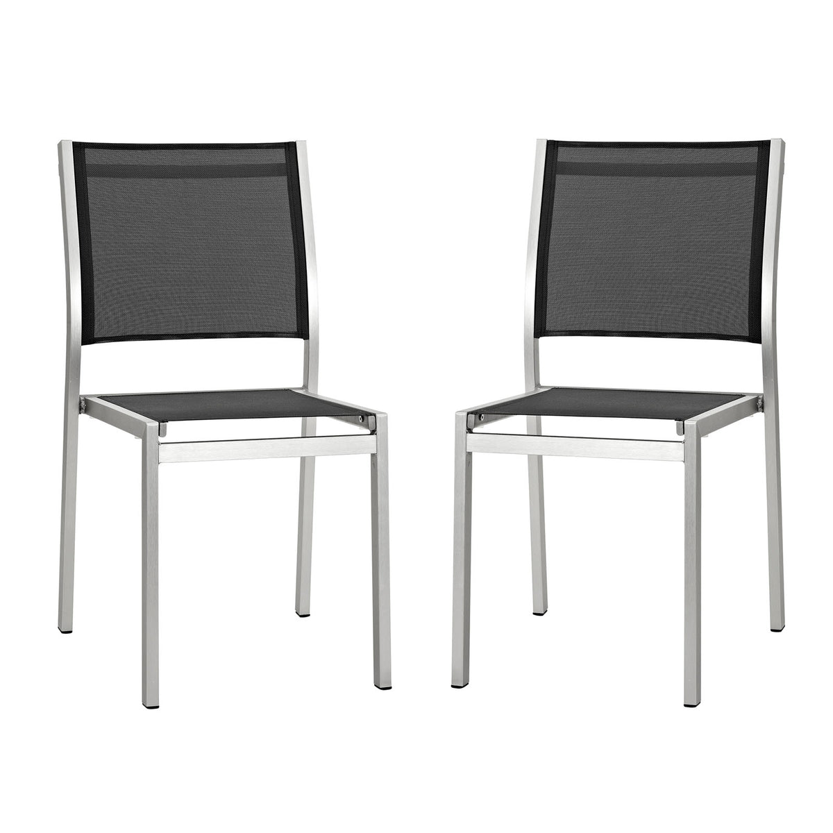 Shore Side Chair Outdoor Patio Aluminum Set Of 2 - Silver Black