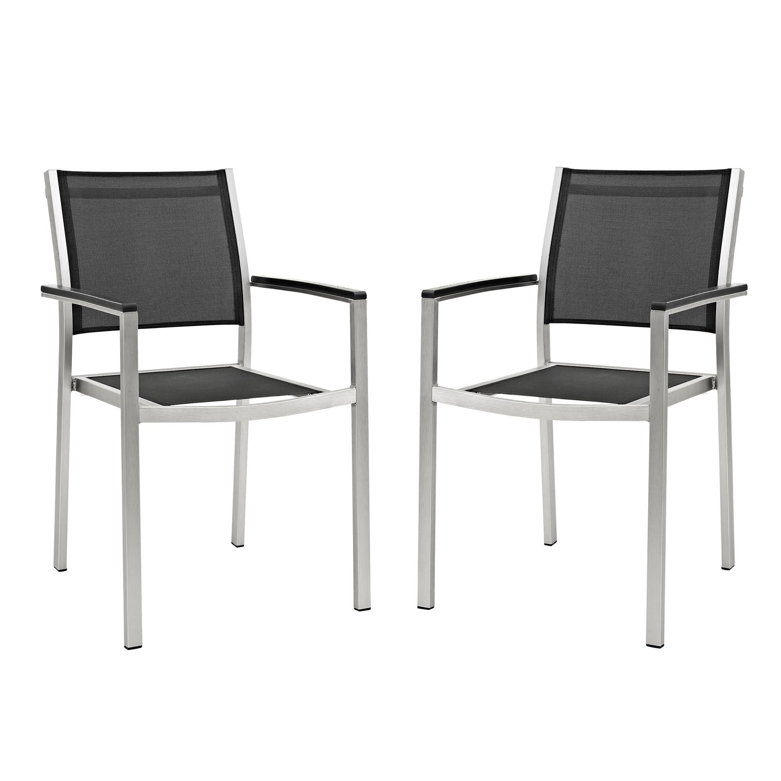 Shore Dining Chair Outdoor Patio Aluminum Set Of 2 - Silver Black