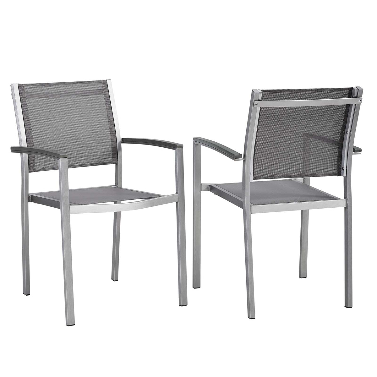 Shore Dining Chair Outdoor Patio Aluminum Set Of 2 - Silver Gray