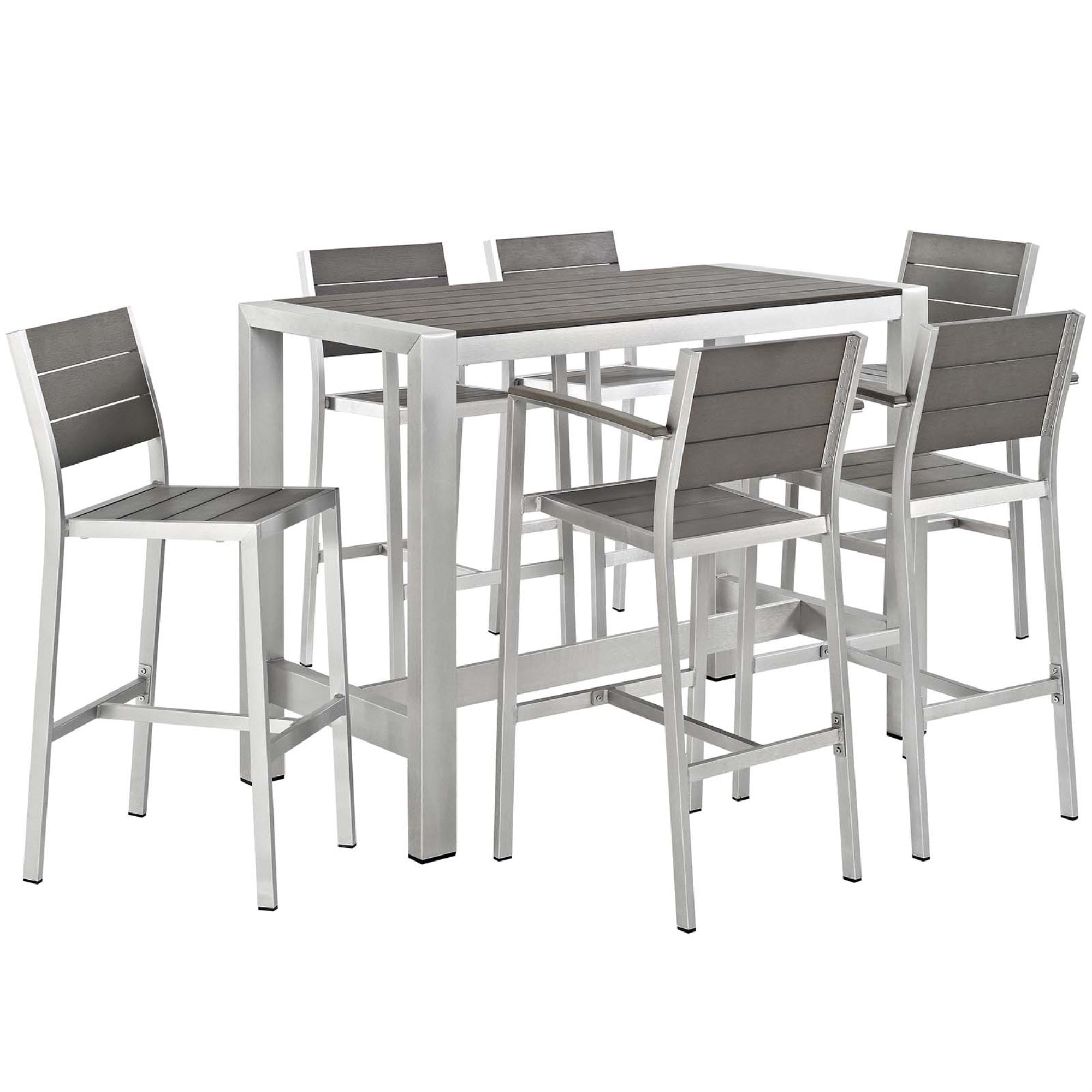 Shore Outdoor Patio Dining Furniture Set - Durable & Stylish Aluminum Frame - Sleek Gray Design - Includes 4 Bar Stools, 1 Bar Table, 2 Armless Stools