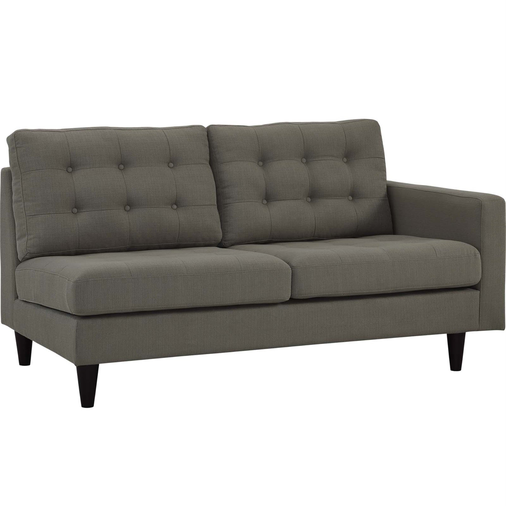 Empress Right-Facing Loveseat - Exquisite Design, Tufted Buttons, Luxurious Cushions, Elegant Armrests, Sturdy Wooden Legs, High-Quality Fabric Upholstery.