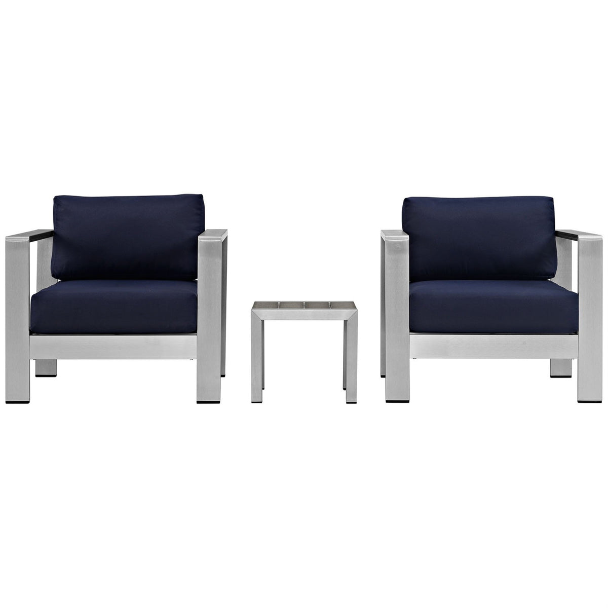 Casafoyer Shore 3-Piece Aluminum Outdoor Patio Furniture Set In Silver Navy