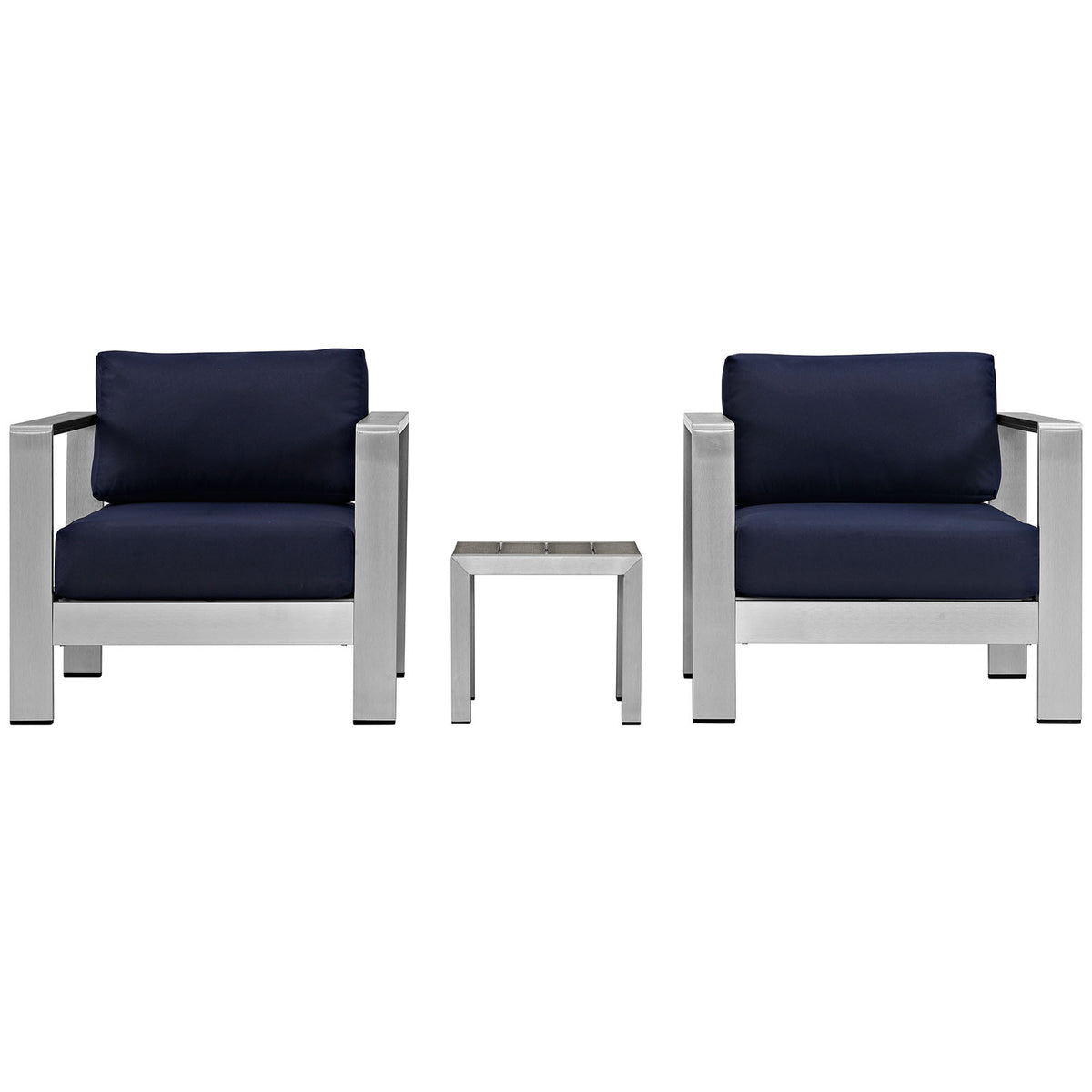 Shore 3 Piece Outdoor Patio Aluminum Set - Silver Navy