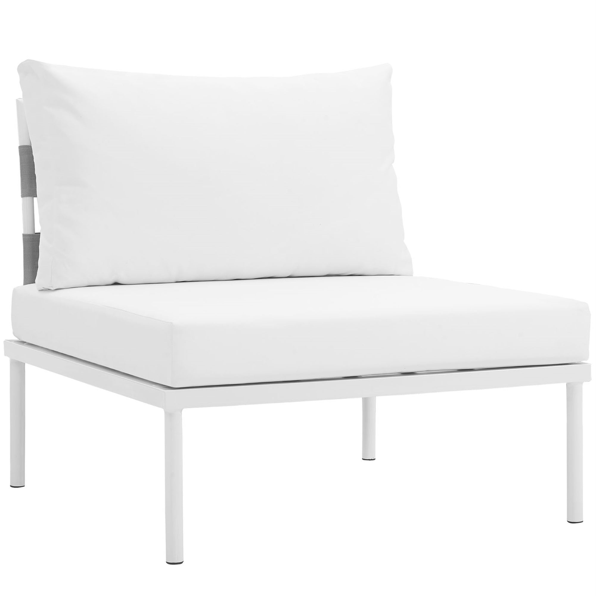 Harmony Outdoor Patio Armless Sofa Chair - All-Weather Waterproof, Stylish Seating For Porch, Patio, Balcony, Garden - Silk Polyester Seat Back Weave, Powder Coated Aluminum Base - White
