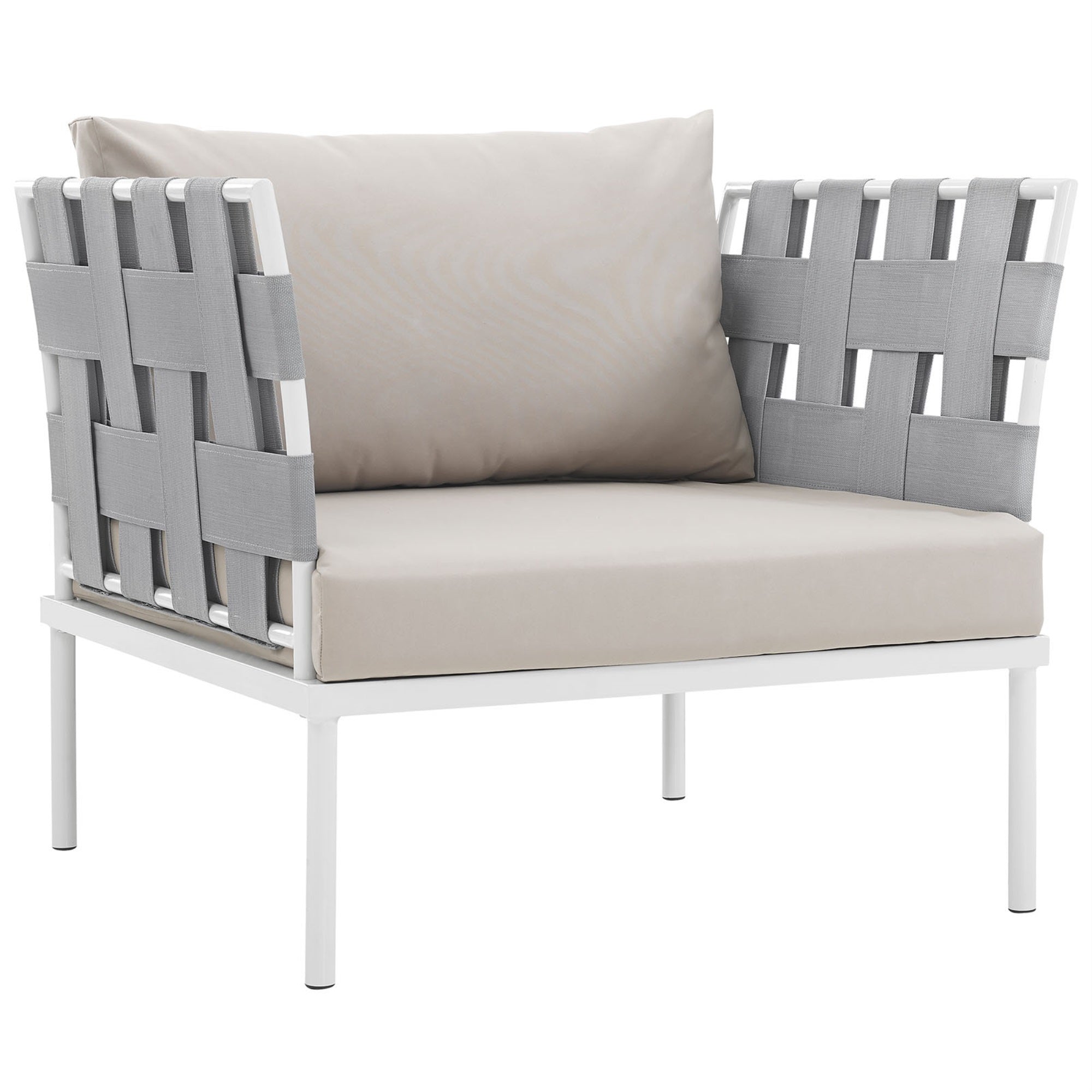 Harmony Outdoor Patio Accent Arm Chair - All-Weather Waterproof, Modern Design, Silk Polyester Seat Back Weave, Powder Coated Aluminum Bases.