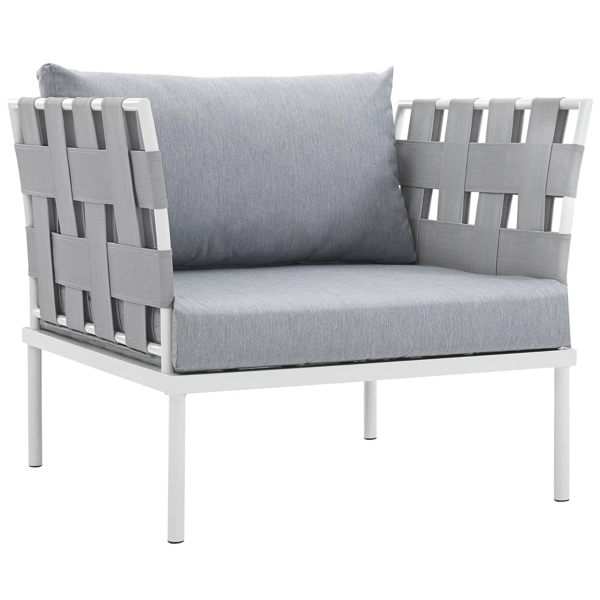 Harmony Outdoor Patio Accent Arm Chair - All-Weather Waterproof Construction - Silk Polyester Seat Back Weave - Flexible Arrangement - White Gray