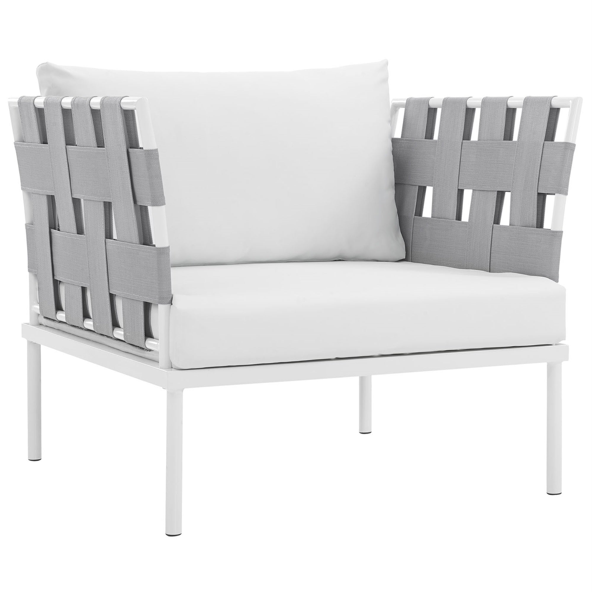 Harmony Outdoor Patio Accent Arm Chair - Stylish & Comfortable All-Weather Waterproof Chair For Porch, Patio, Balcony, Or Garden. Square Powder Coated Aluminum Bases. Non-Marking Foot Caps.