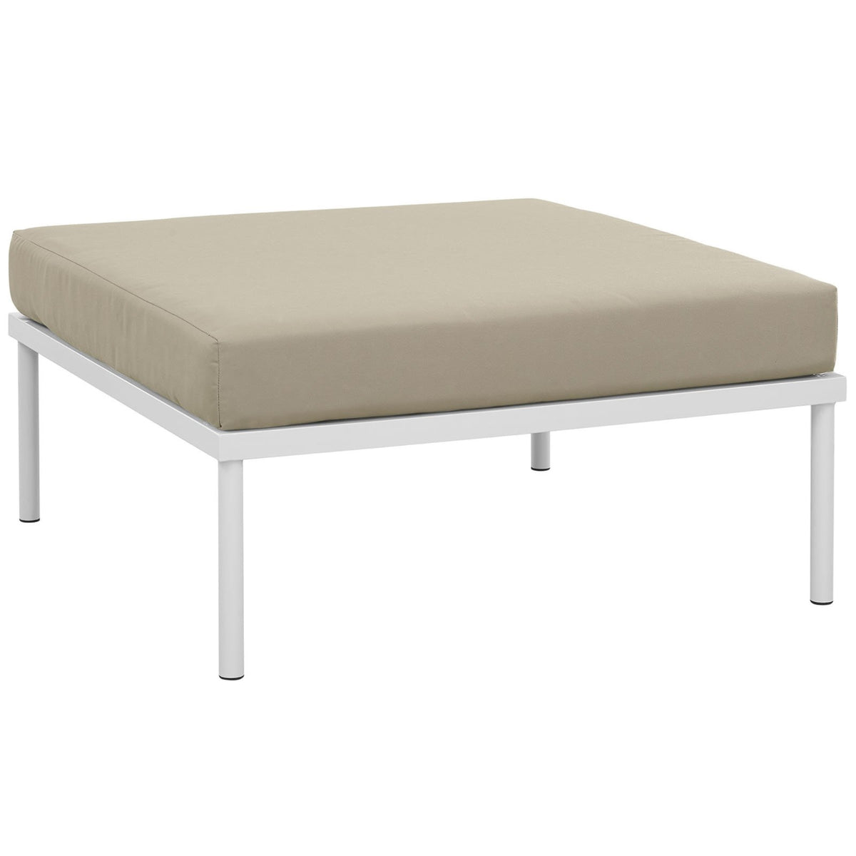Casafoyer Harmony Aluminum Outdoor Patio Ottoman With Cushion In White Beige