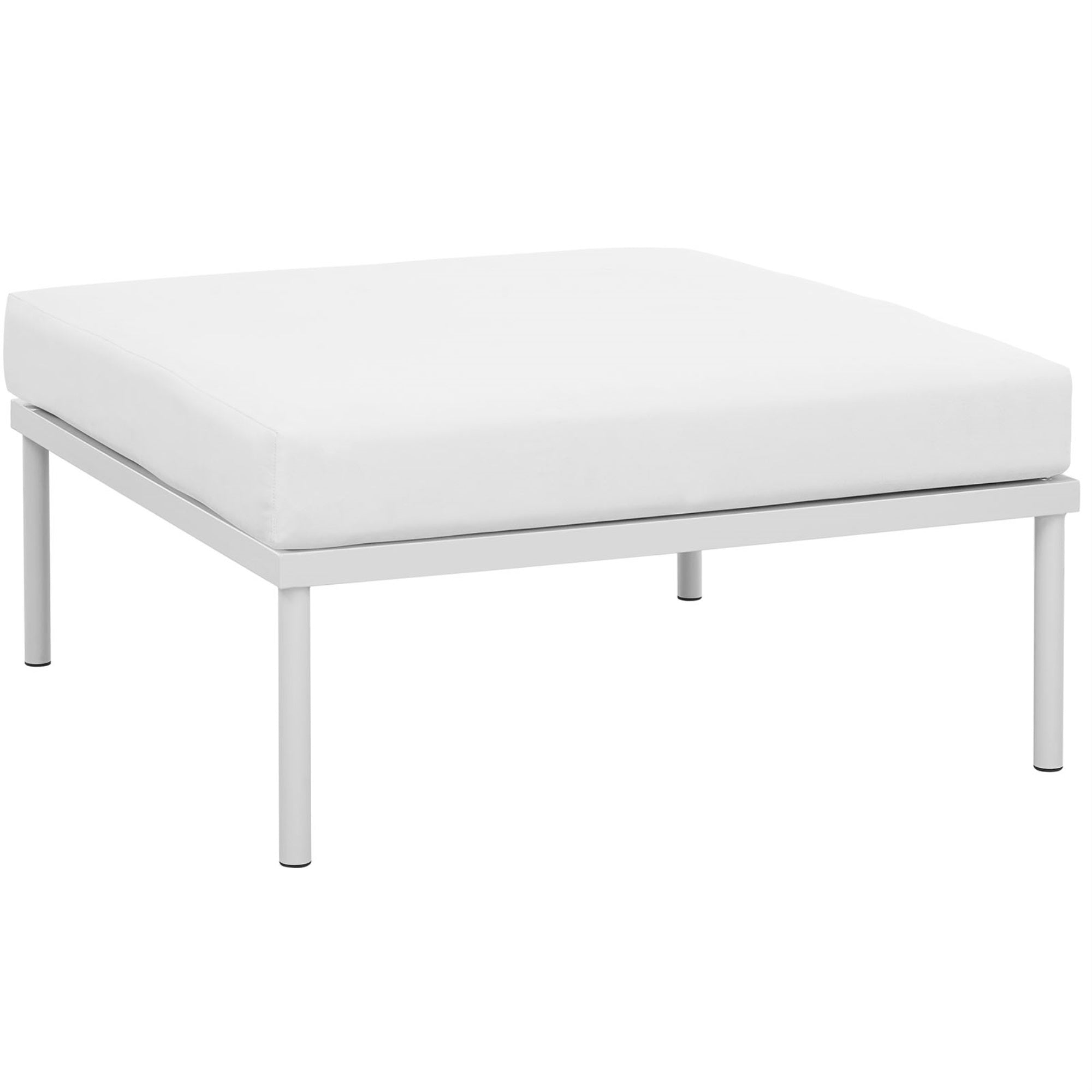 Harmony Outdoor Patio Ottoman - Weatherproof, Modern Design, Silk Polyester Seat, Powder Coated Aluminum Base, Non-Marking Foot Caps.