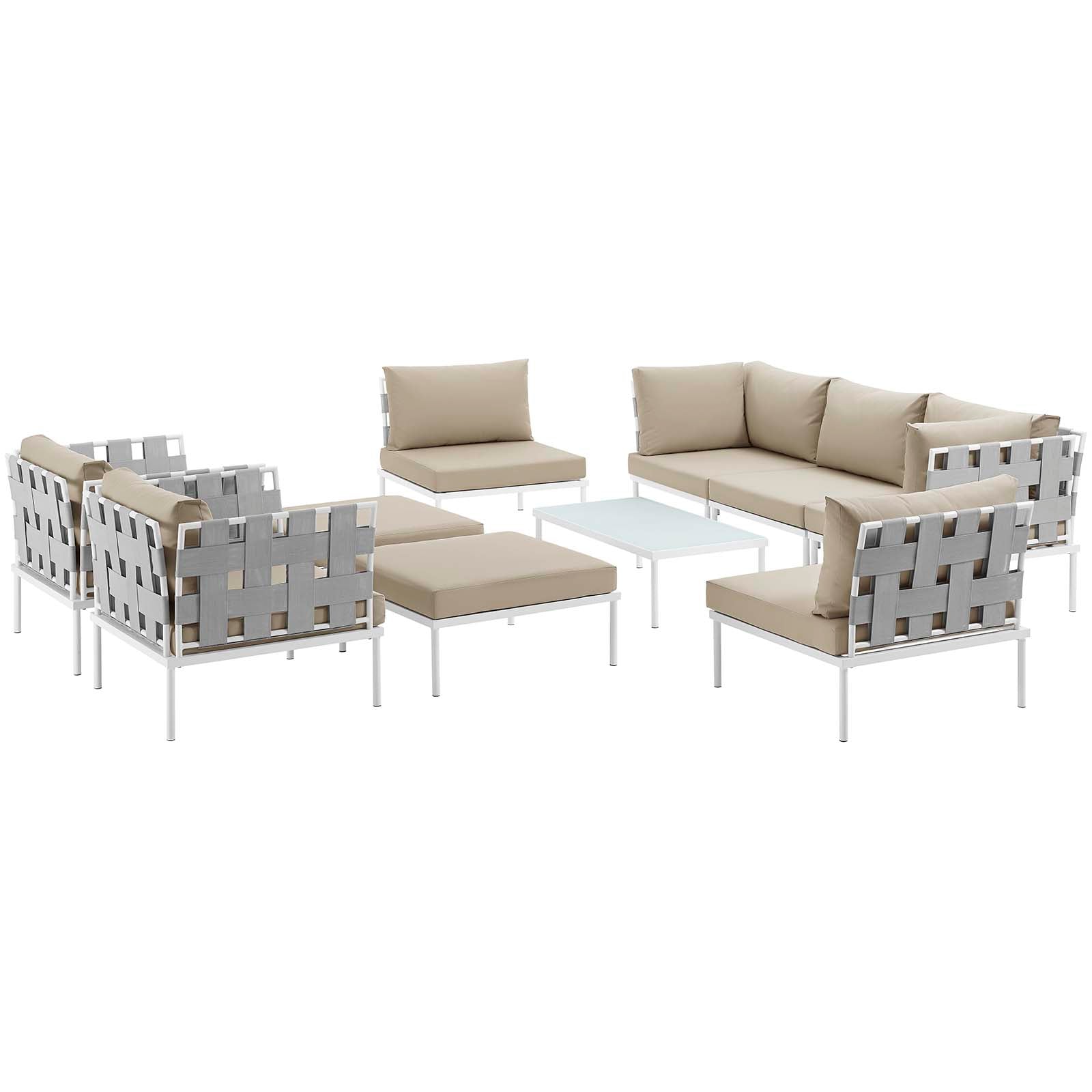 Harmony 10 Piece Outdoor Patio Aluminum Sectional Sofa Set - White Beige