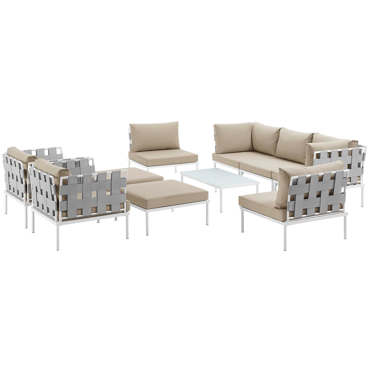 Harmony 10 Piece Outdoor Patio Aluminum Sectional Sofa Set - White Beige
