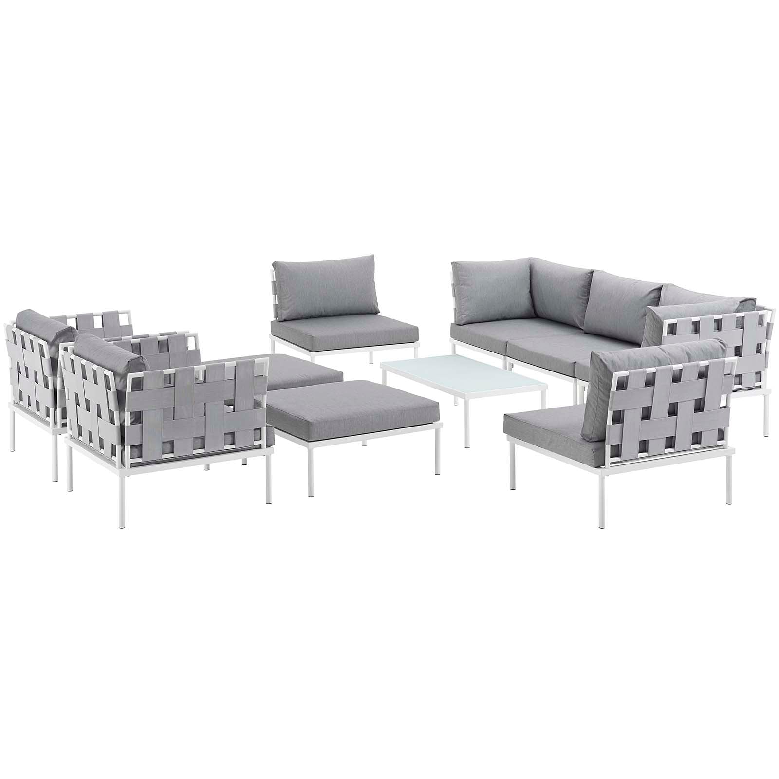 Harmony 10 Piece Outdoor Patio Aluminum Sectional Sofa Set - White Gray