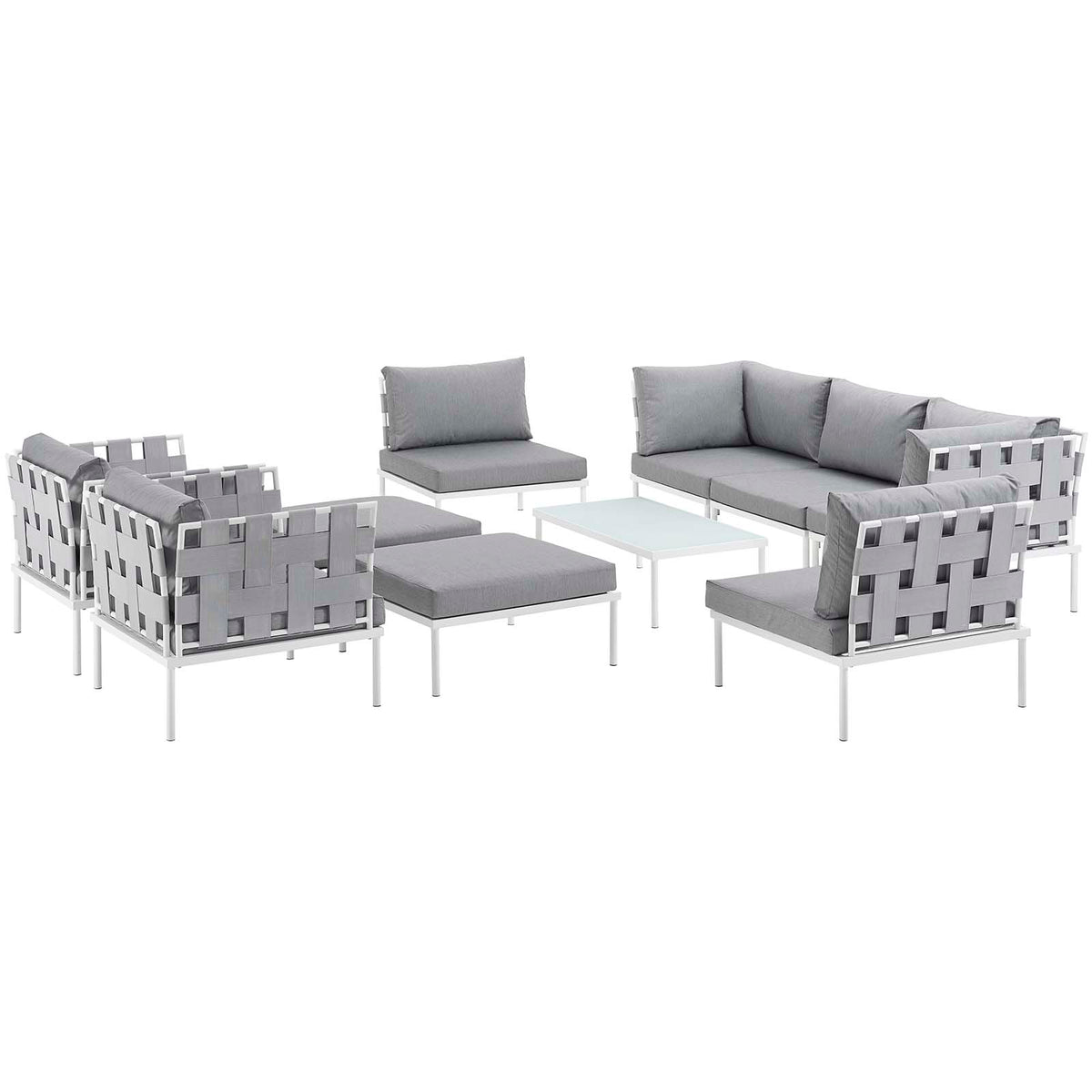 Harmony 10 Piece Outdoor Patio Aluminum Sectional Sofa Set - White Gray