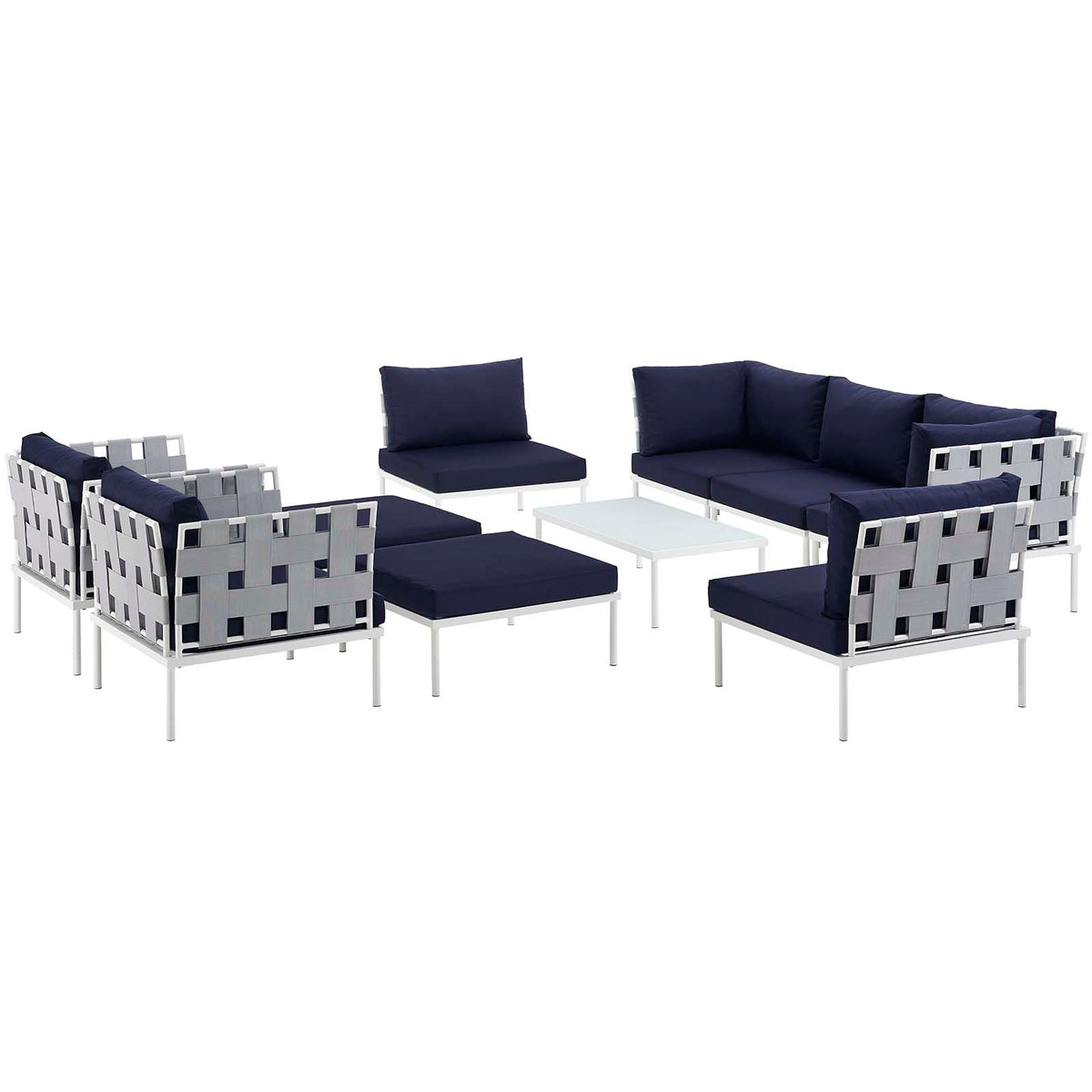 Harmony 10 Piece Outdoor Patio Aluminum Sectional Sofa Set - White Navy