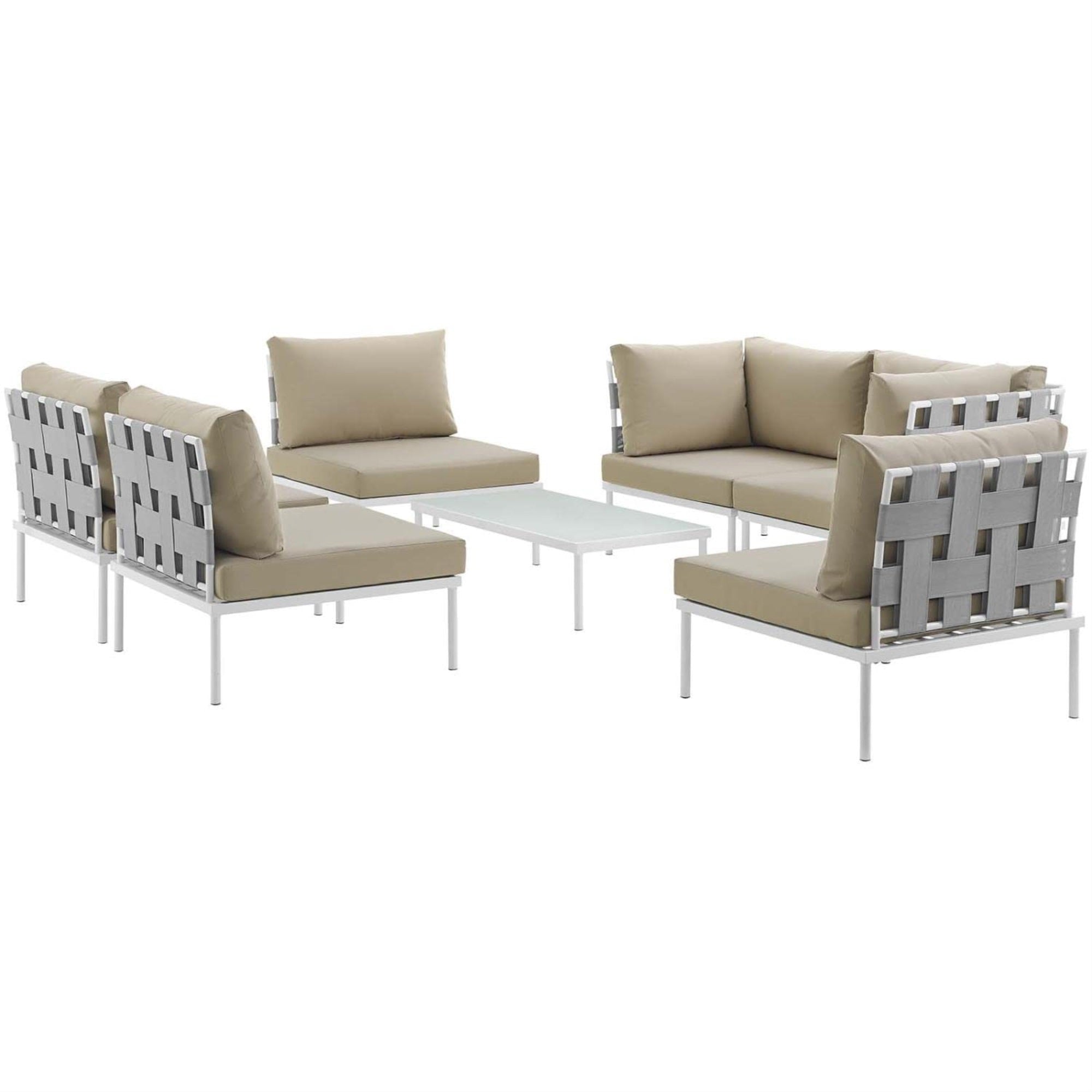 Casafoyer Harmony 7-Piece Aluminum Outdoor Patio Furniture Sectional Sofa Set With Cushions In White Beige