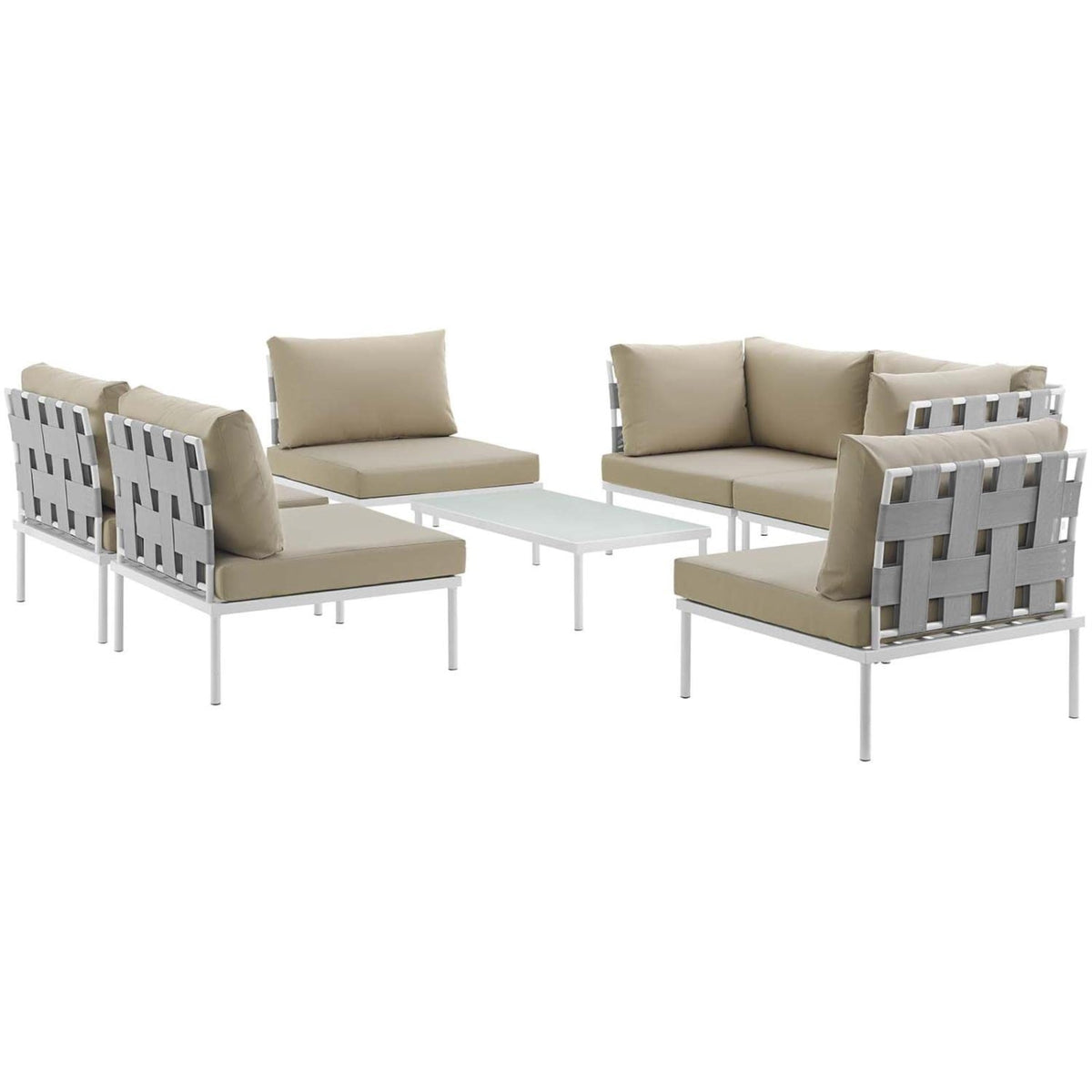 Casafoyer Harmony 7-Piece Aluminum Outdoor Patio Furniture Sectional Sofa Set With Cushions In White Beige