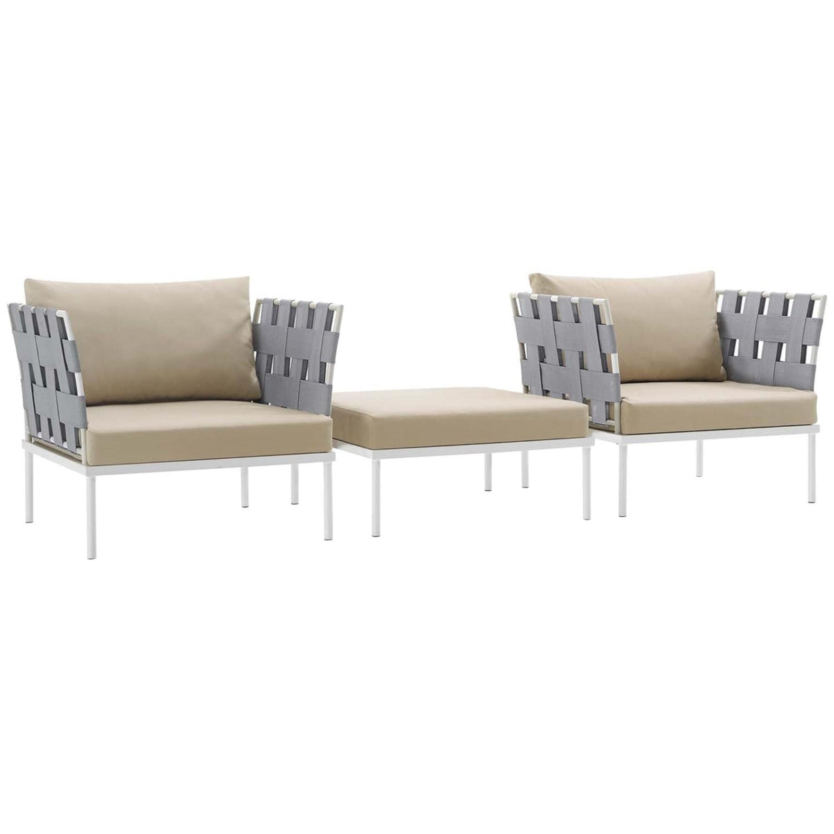 Casafoyer Harmony 3 Piece Outdoor Patio Aluminum Sectional Sofa Set In White Beige