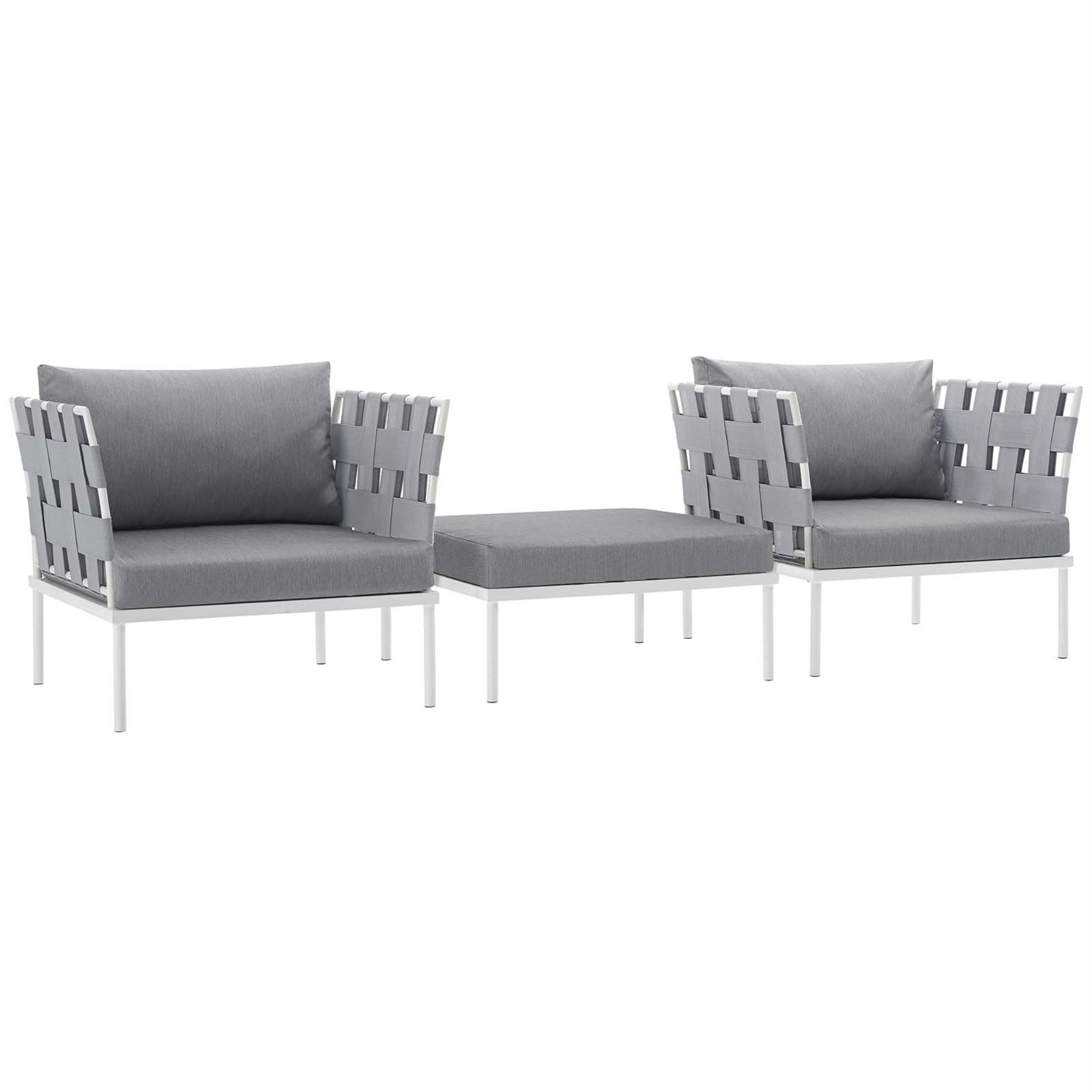 Casafoyer Harmony 3 Piece Outdoor Patio Aluminum Sectional Sofa Set In White Gray