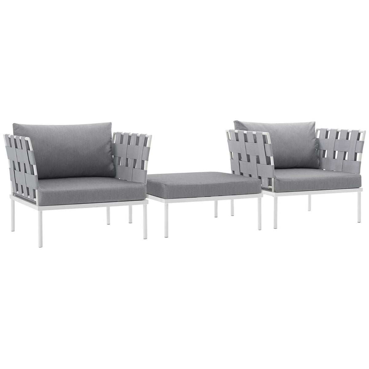 Casafoyer Harmony 3 Piece Outdoor Patio Aluminum Sectional Sofa Set In White Gray