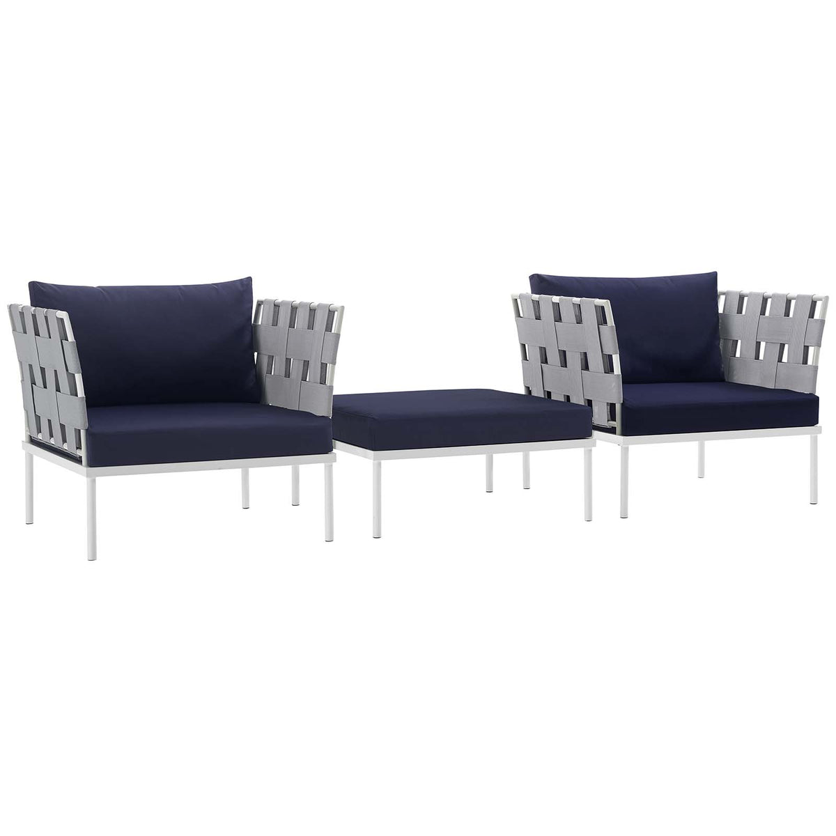 Harmony 3 Piece Outdoor Patio Aluminum Sectional Sofa Set - White Navy