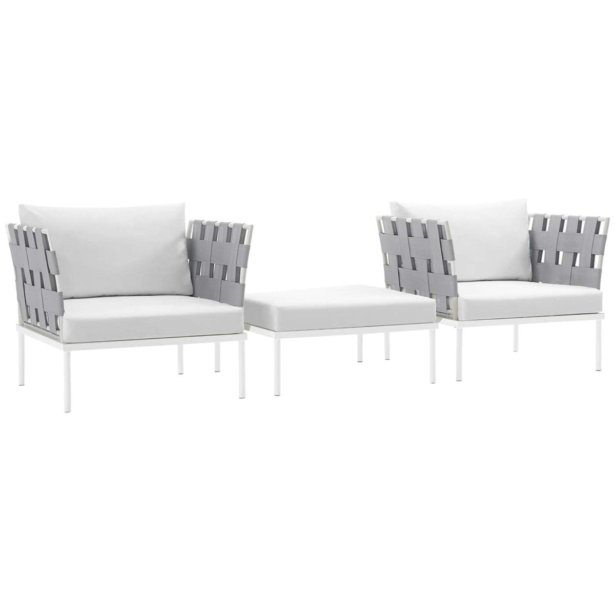 Casafoyer Harmony 3 Piece Outdoor Patio Aluminum Sectional Sofa Set In White White