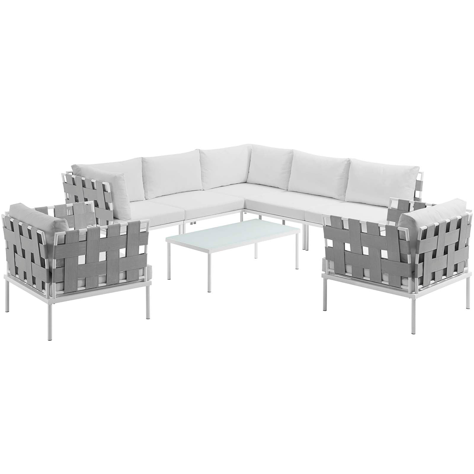 Harmony 8 Piece Outdoor Patio Aluminum Sectional Sofa Set - White White