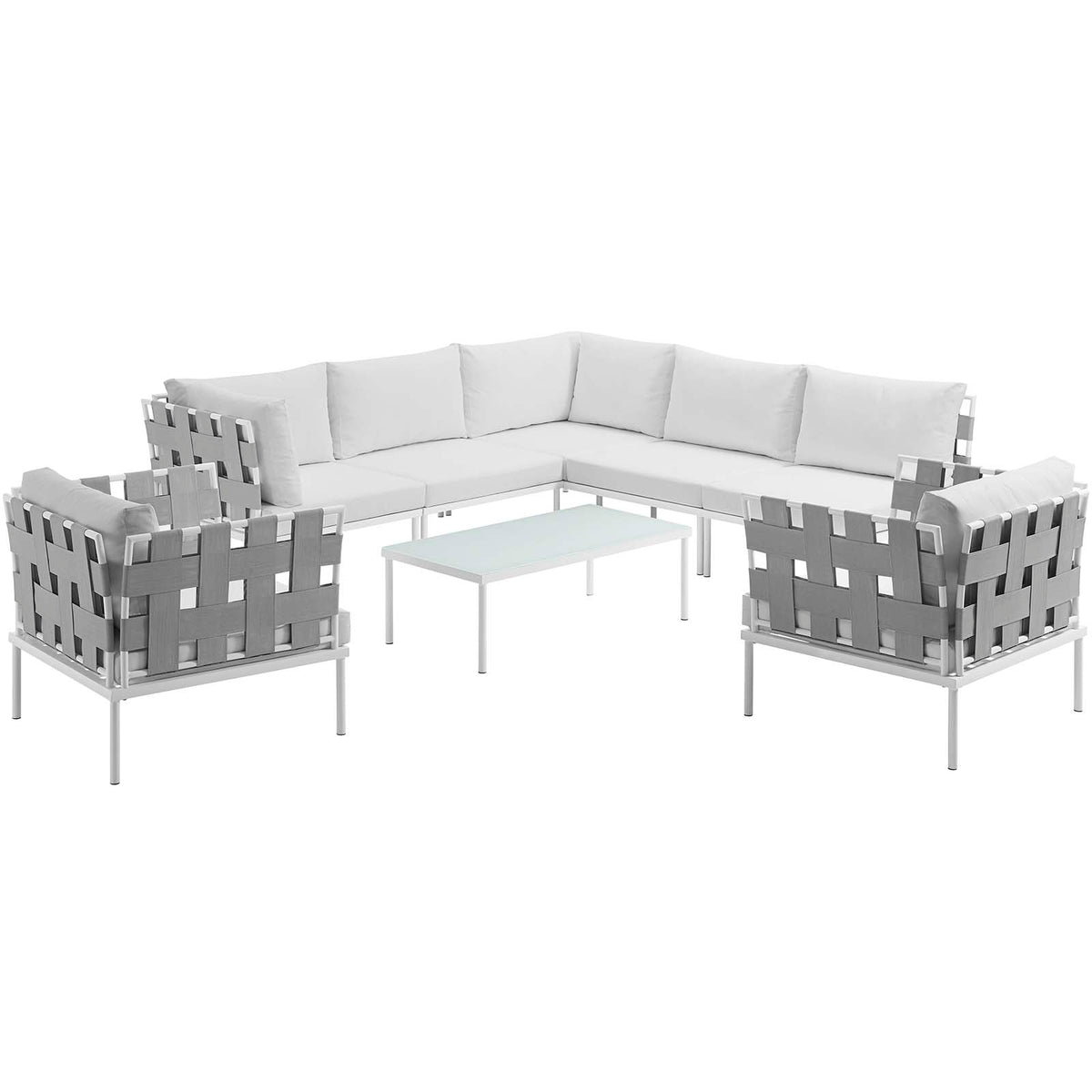 Harmony 8 Piece Outdoor Patio Aluminum Sectional Sofa Set - White White