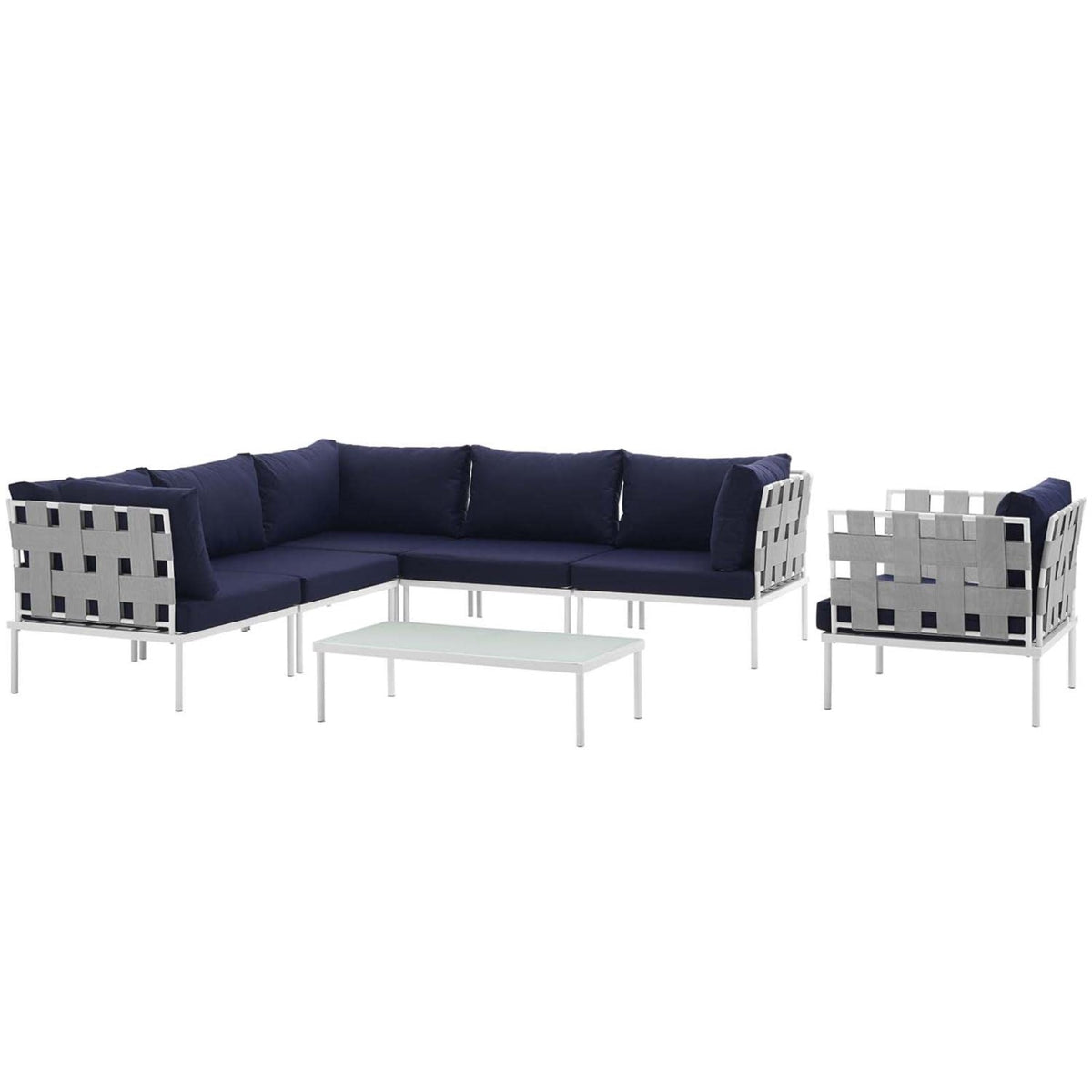 Casafoyer Harmony 7-Piece Aluminum Outdoor Patio Furniture Sectional Sofa Set With Cushions In White Navy