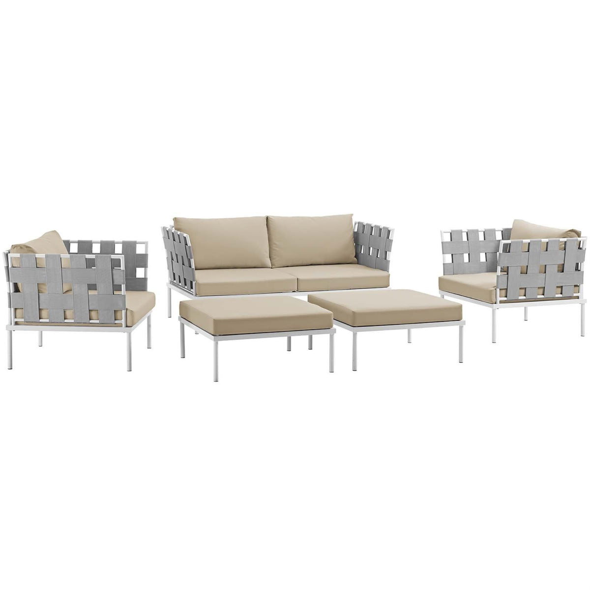 Casafoyer Harmony Aluminum Outdoor Patio Furniture 5-Piece Sectional Sofa Set In White Beige