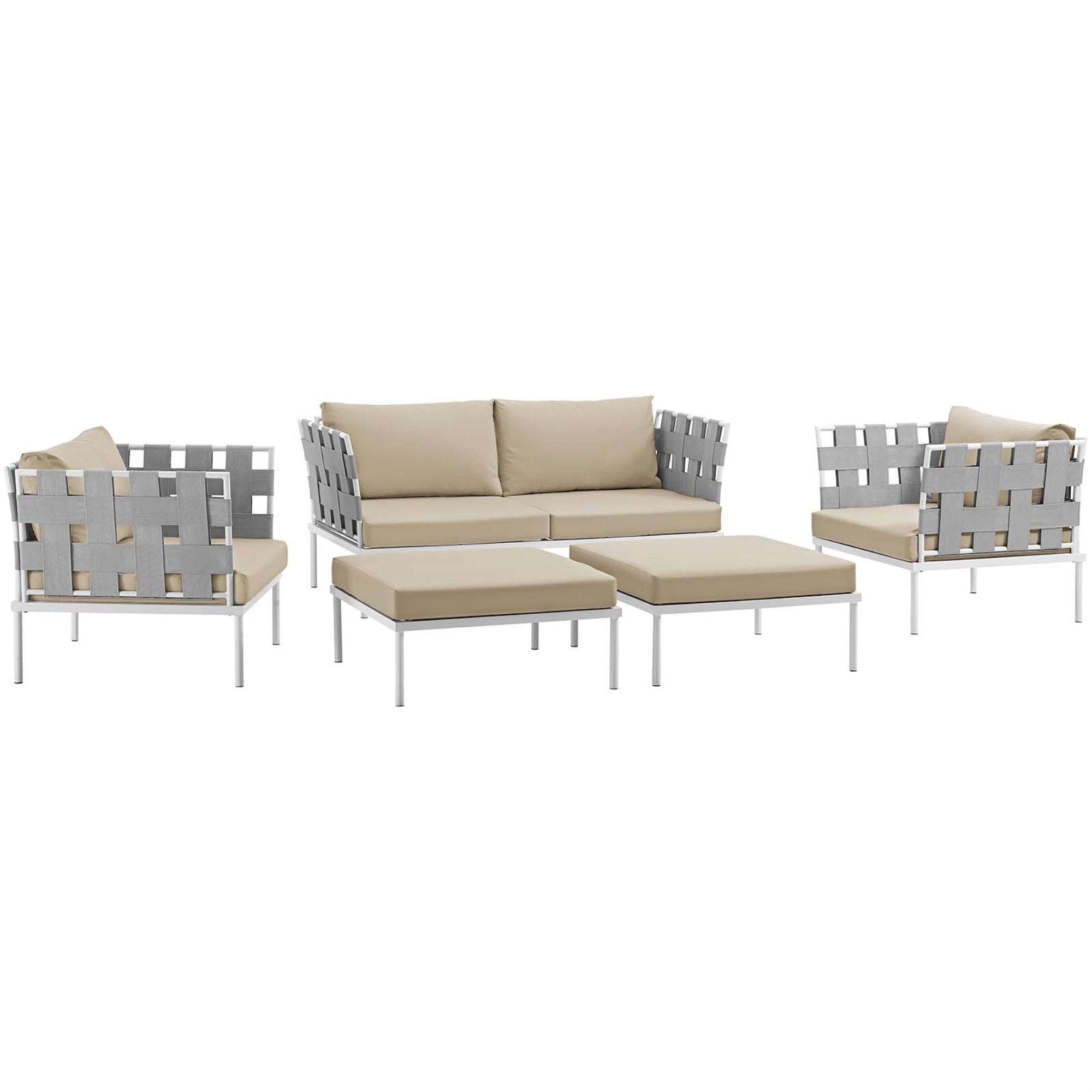 Harmony Outdoor Patio Sectional Sofa Furniture Set - All-Weather Waterproof, Machine Washable Cushions, Aluminum Bases, Tempered Glass Tables.